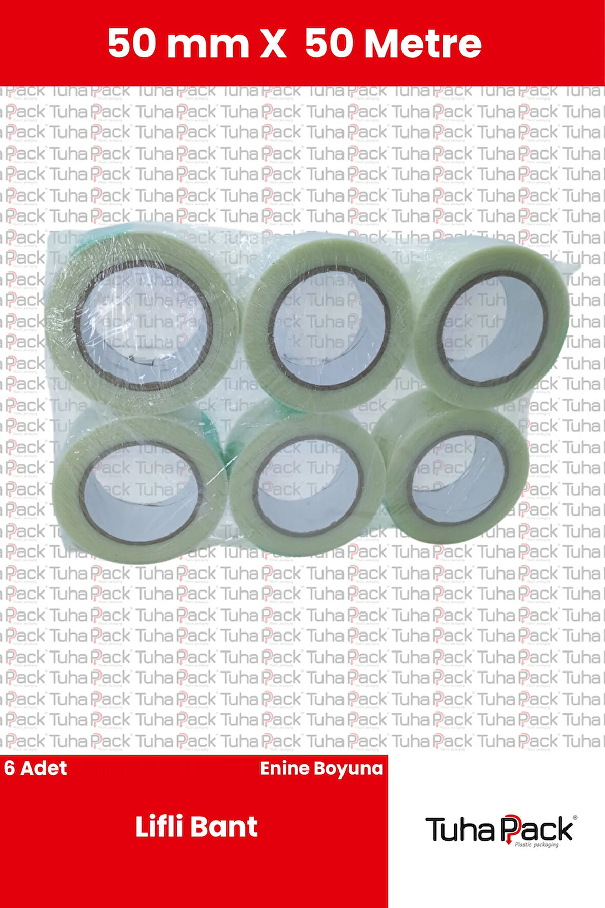Lifli Bant 50mm X 50m Enine-Boyuna (6 Adet) - Takviyeli, Yüksek Mukavemetli Sabitleme Bandı