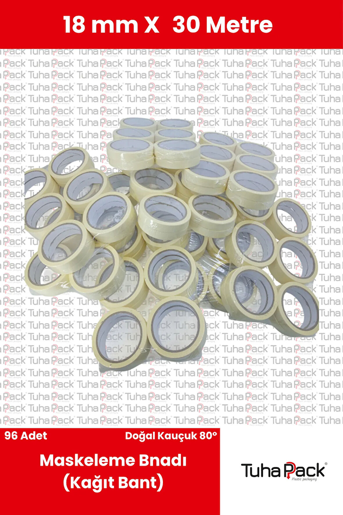 Maskeleme Bandı 18mm X 30m Krem (96 Adet) (Kağıt Bant) - Oto Boya, Fırın ve Dekorasyon Bandı