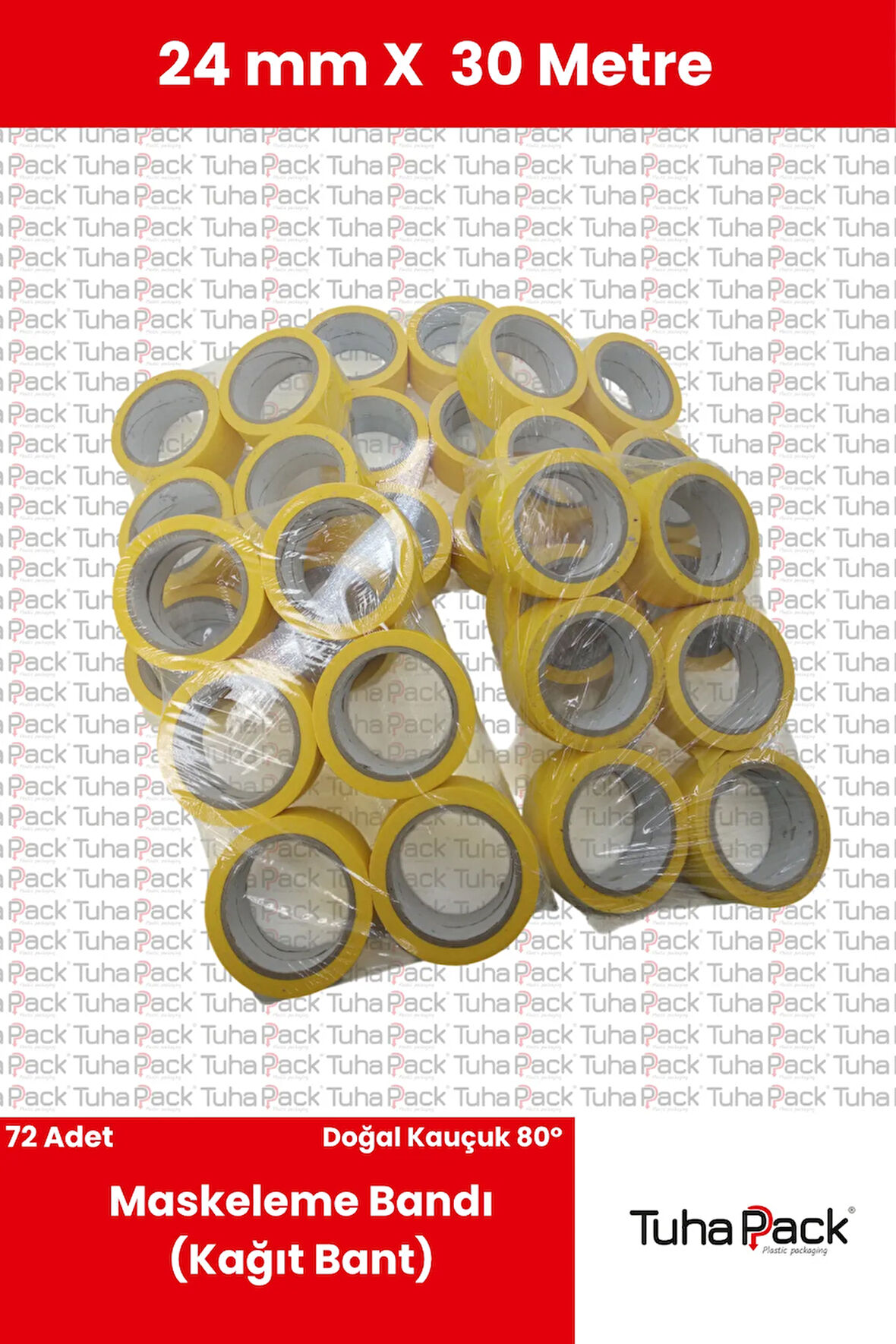 Maskeleme Bandı 24mm X 30m Sarı (72 Adet) (Kağıt Bant) - Oto Boya, Fırın ve Dekorasyon Bandı