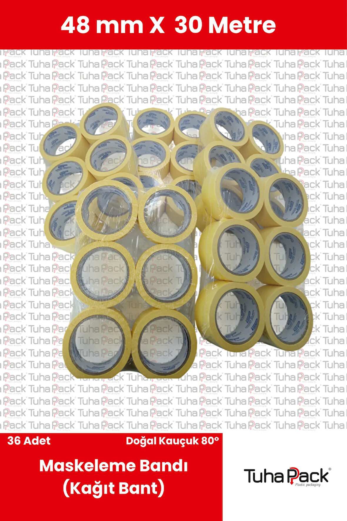 Maskeleme Bandı 48mm X 30m Krem (36 Adet) (Kağıt Bant) - Oto Boya, Fırın ve Dekorasyon Bandı