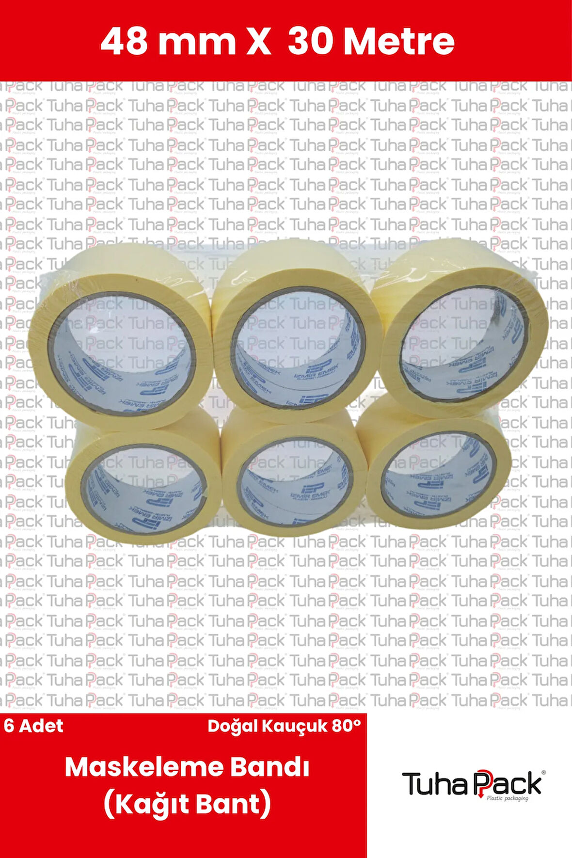 Maskeleme Bandı 48mm X 30m Krem (6 Adet) (Kağıt Bant) - Oto Boya, Fırın ve Dekorasyon Bandı