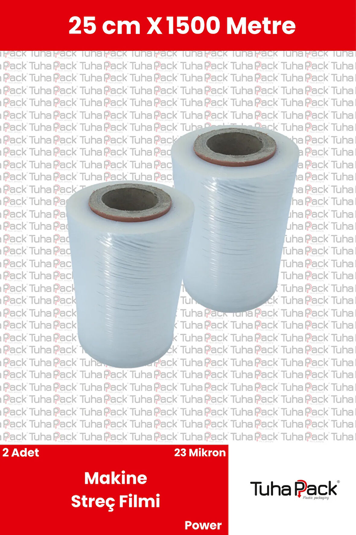 Makine Streç Filmi 25cm x 1500m Şeffaf 23 Mikron (2 Adet) - Power Palet Streçi
