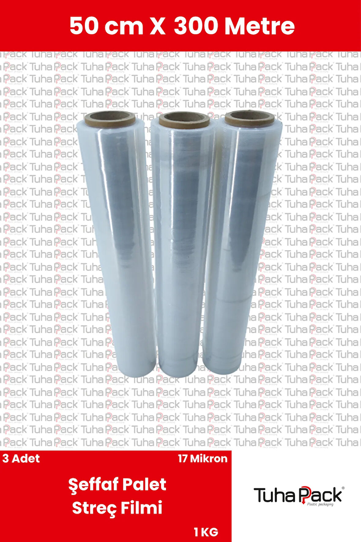 Streç Film 50cm X 300m 3 Adet, Şeffaf, 17 Mikron, 1000 Gr, Dayanıklı Eşya, Koli ve Palet Streci