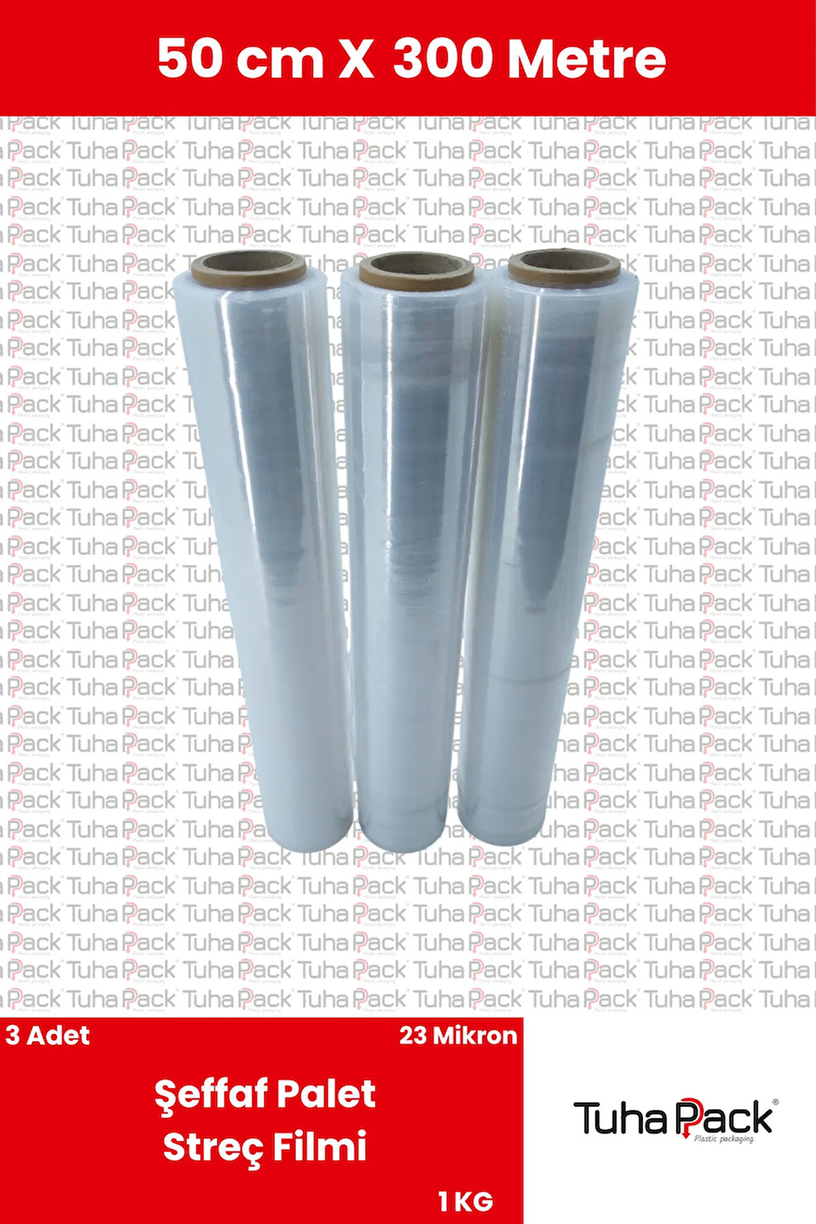 Streç Film 50cm X 300m 3 Adet, Şeffaf, 23 Mikron, 1000 Gr, Dayanıklı Eşya, Koli ve Palet Streci