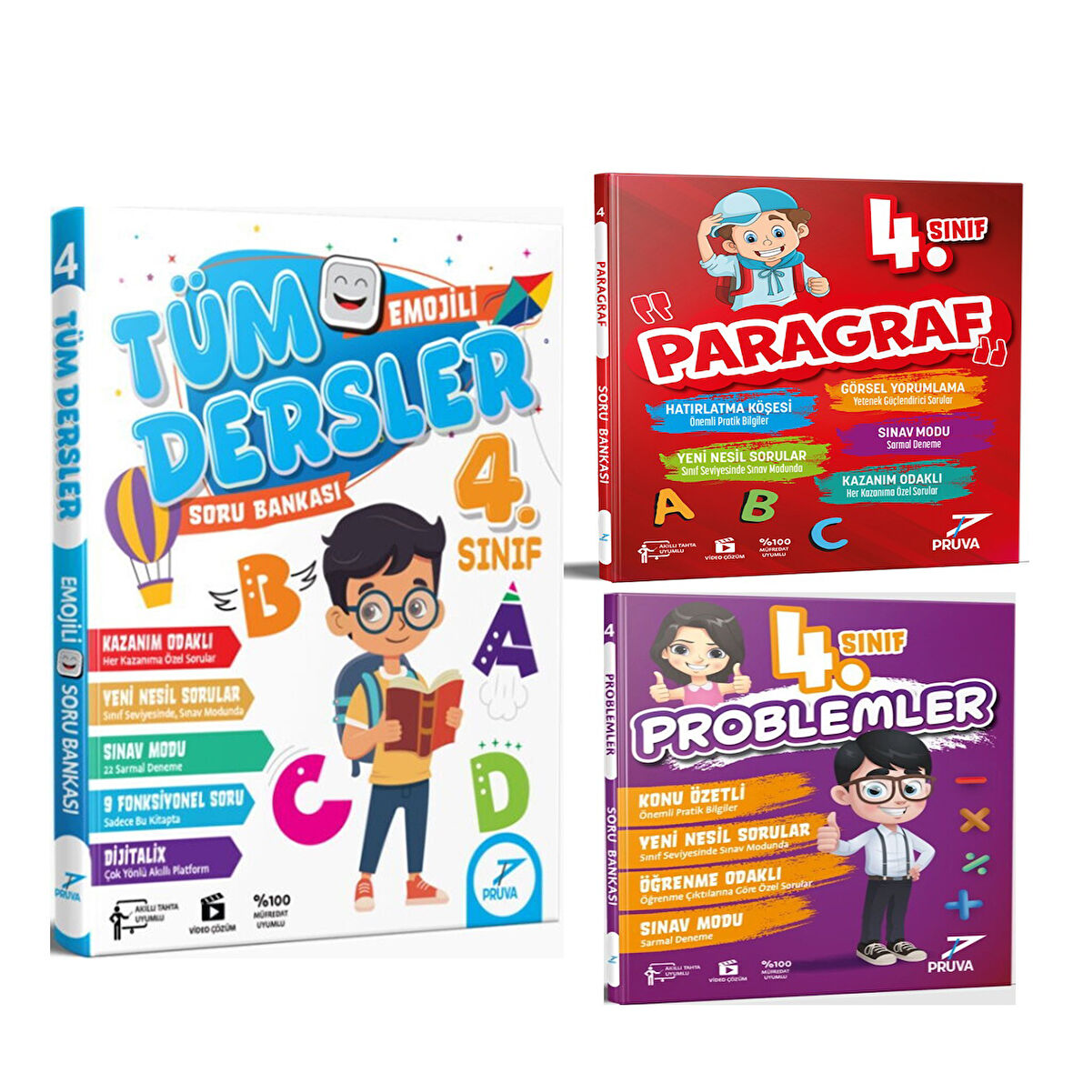 Pruva Akademi 4. Sınıf Tüm Dersler Paragraf ve Problemler Soru Bankası Seti 3 Kitap