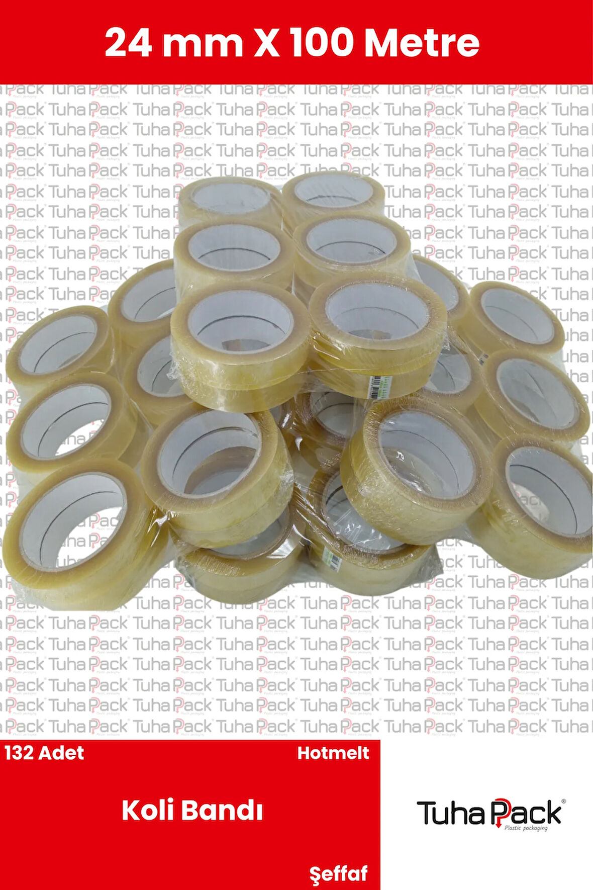 Koli Bandı 24mm X 100m Hotmelt Şeffaf (132 Adet) - Güçlü Yapışkanlı Koli Bandı