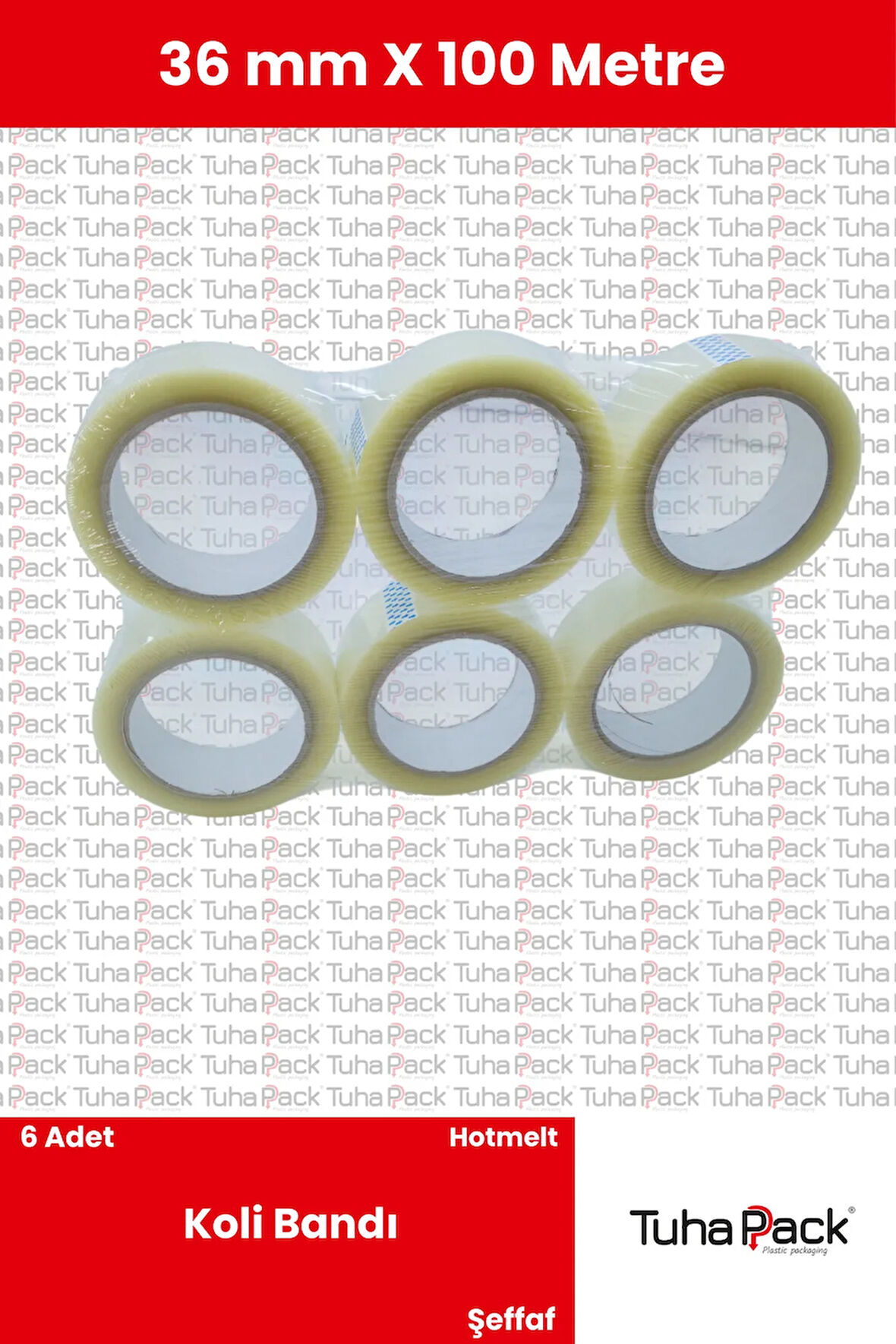 Koli Bandı 36mm X 100m Hotmelt Şeffaf (6 Adet) - Güçlü Yapışkanlı Koli Bandı