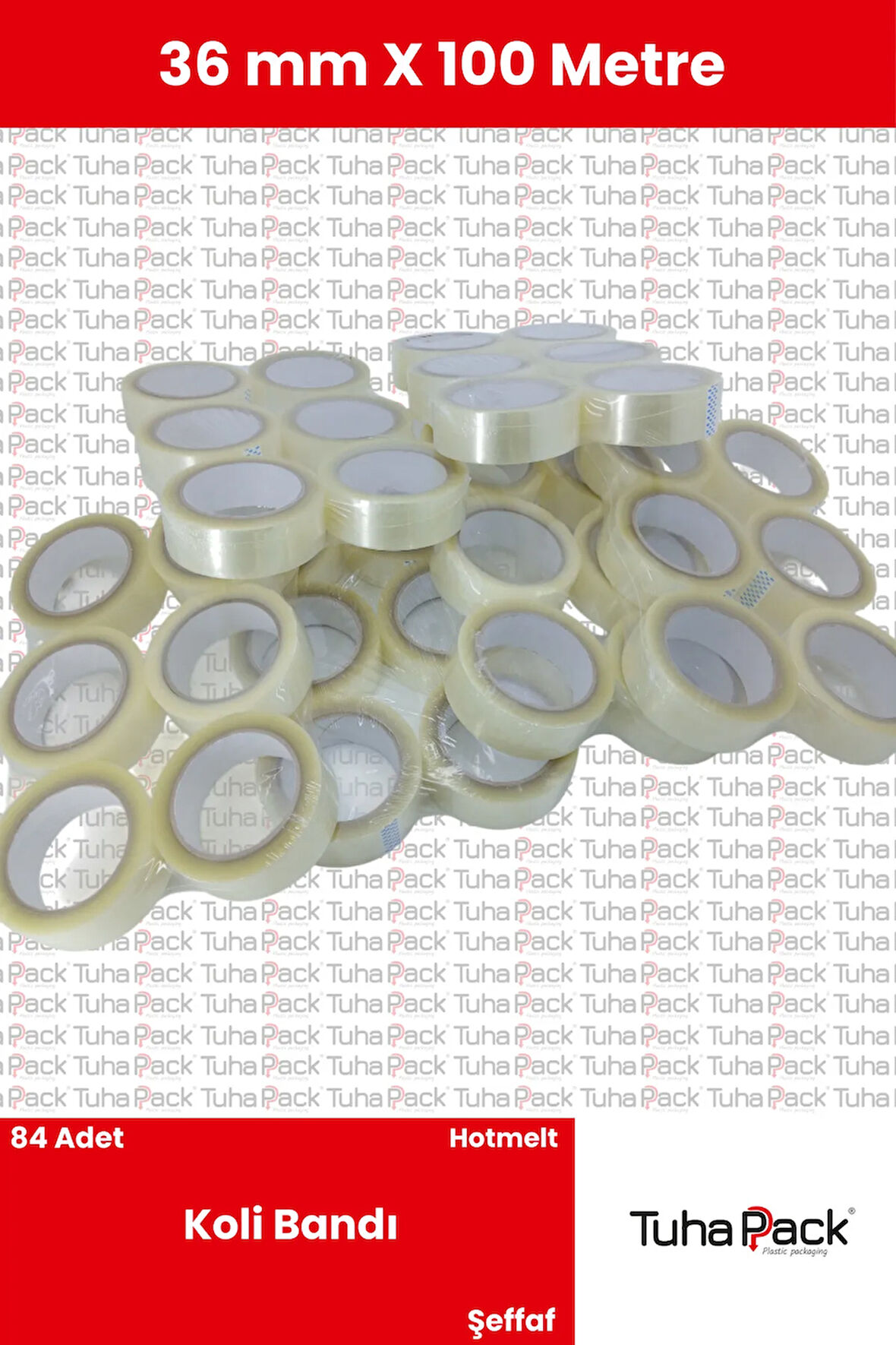 Koli Bandı 36mm X 100m Hotmelt Şeffaf (84 Adet) - Güçlü Yapışkanlı Koli Bandı