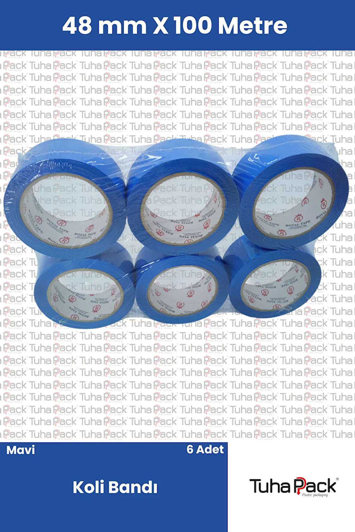 Mavi Koli Bandı 45mm x 100m (6 Adet) - Güçlü Yapışkanlı Koli Bandı