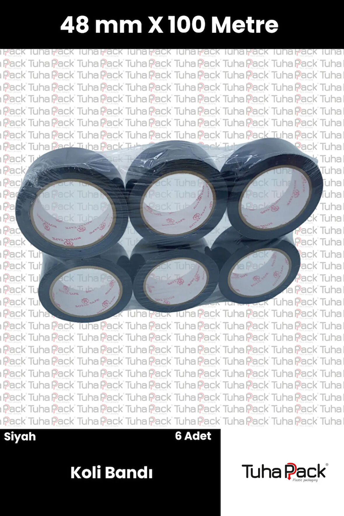 Siyah Koli Bandı 45mm x 100m (6 Adet) - Güçlü Yapışkanlı Koli Bandı