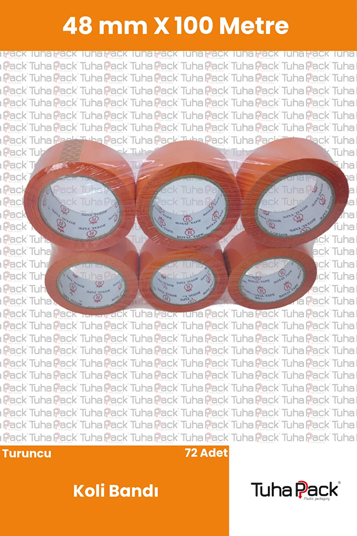 Turuncu Koli Bandı 45mm x 100m (72 Adet) - Güçlü Yapışkanlı Koli Bandı