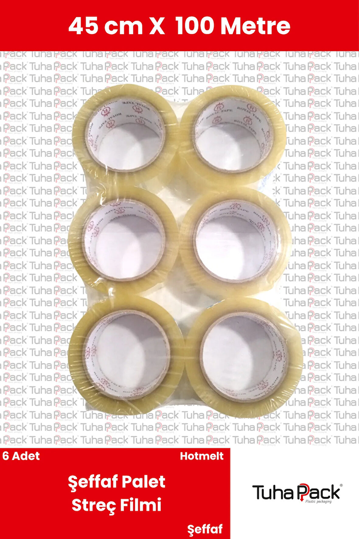 Şeffaf Koli Bandı 45mm X 100m Hotmelt (6 ADET) - Güçlü Yapışkanlı Koli Bandı