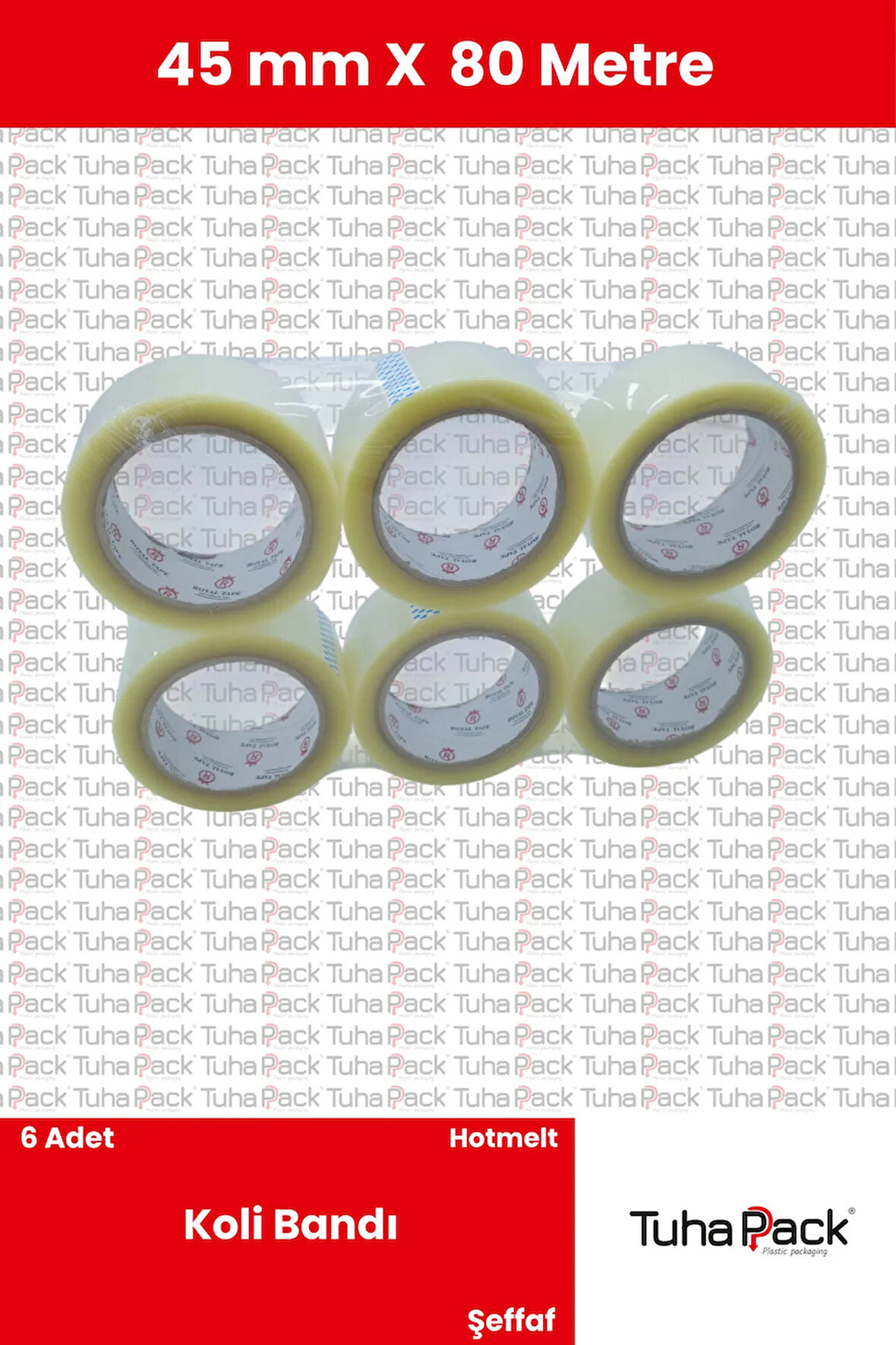 Koli Bandı 45mm X 80m Hotmelt Şeffaf (6 Adet) - Güçlü Yapışkanlı Koli Bandı