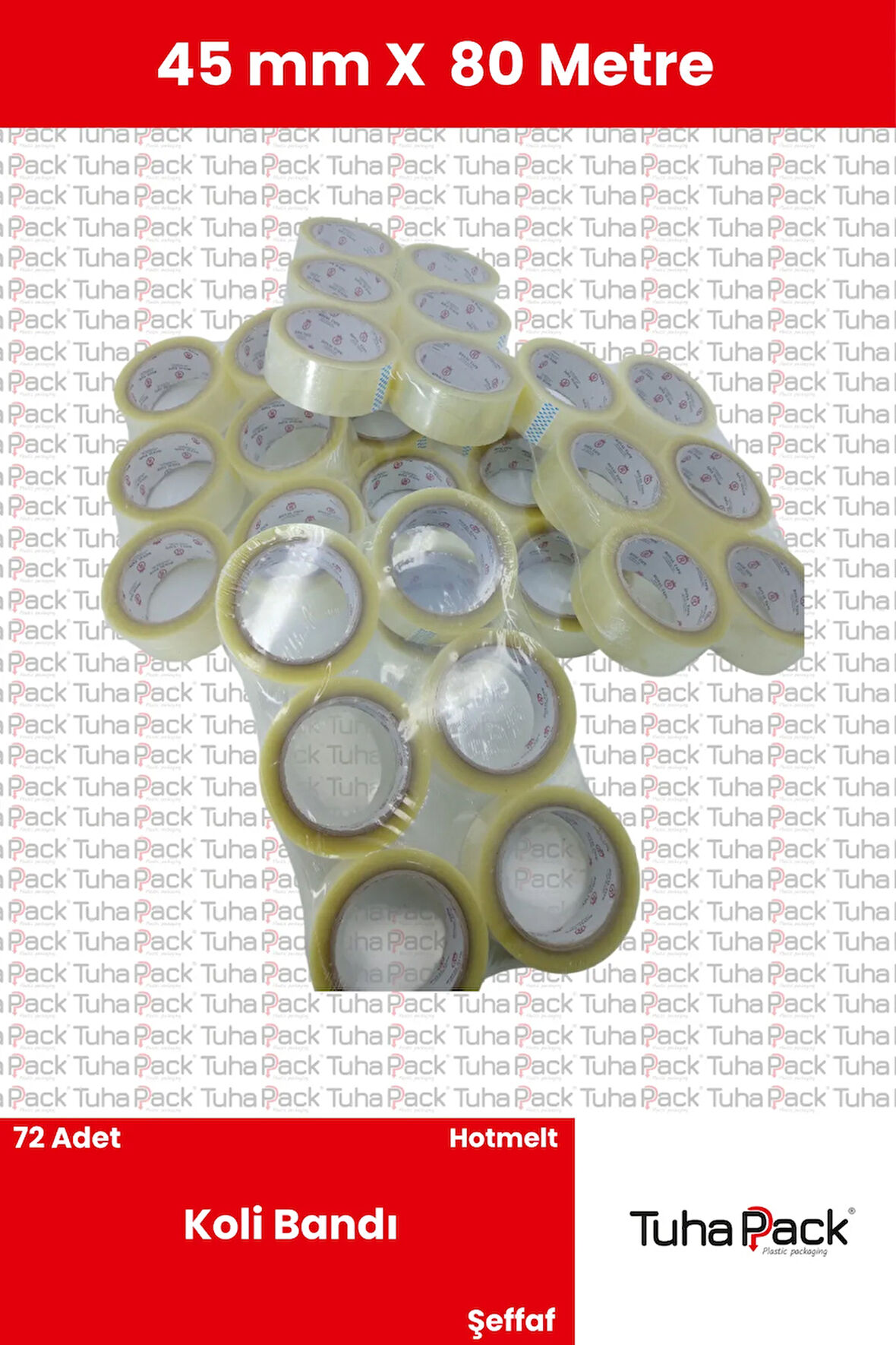 Koli Bandı 45mm X 80m Hotmelt Şeffaf (72 Adet) - Güçlü Yapışkanlı Koli Bandı