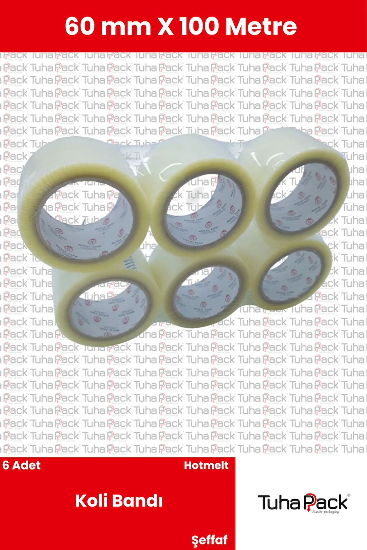 Koli Bandı 60mm X 100m Hotmelt Şeffaf (6 ADET) - Güçlü Yapışkanlı Koli Bandı