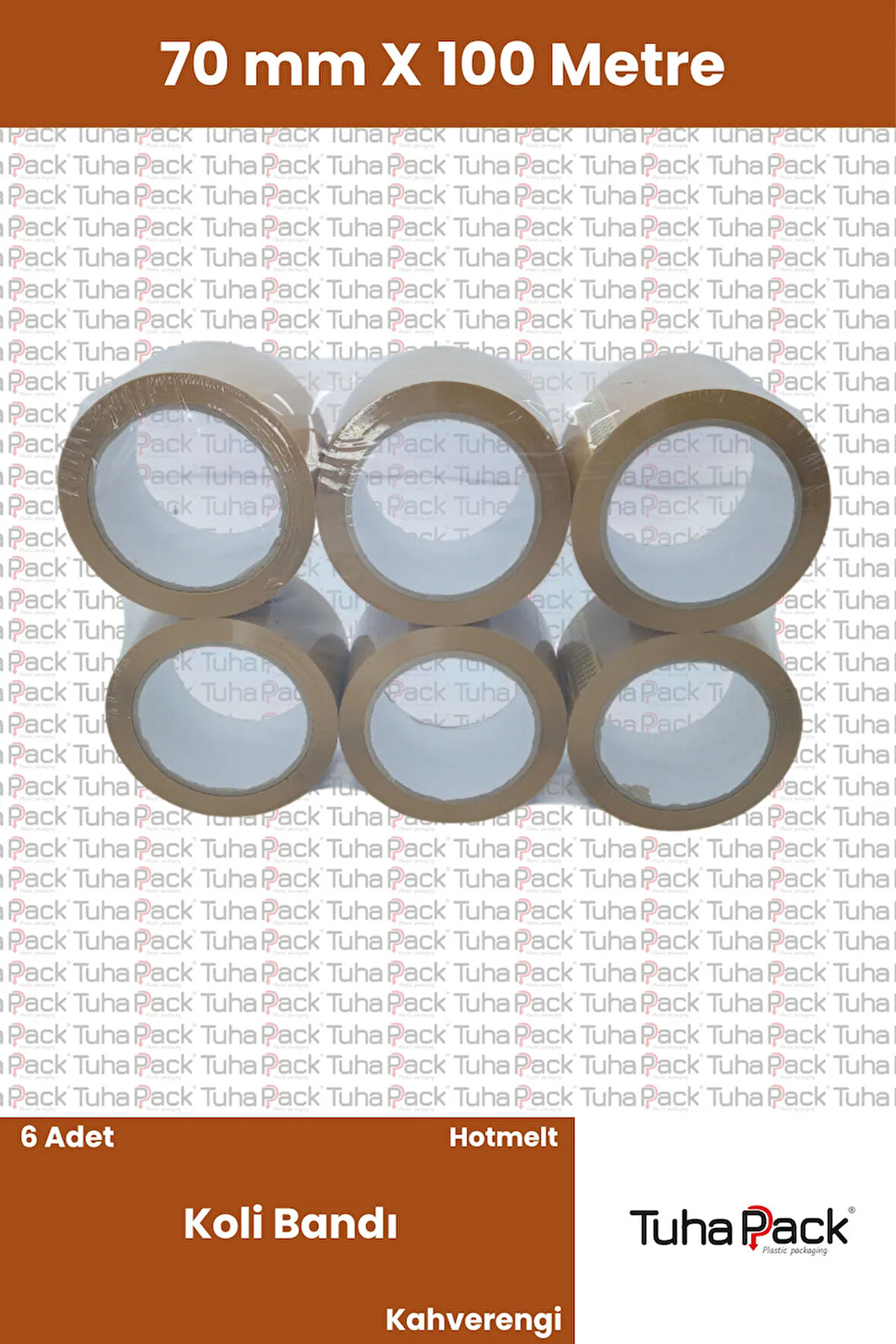 Koli Bandı 70mm X 100m Hotmelt Kahverengi (6 Adet) - Güçlü Yapışkanlı Koli Bandı