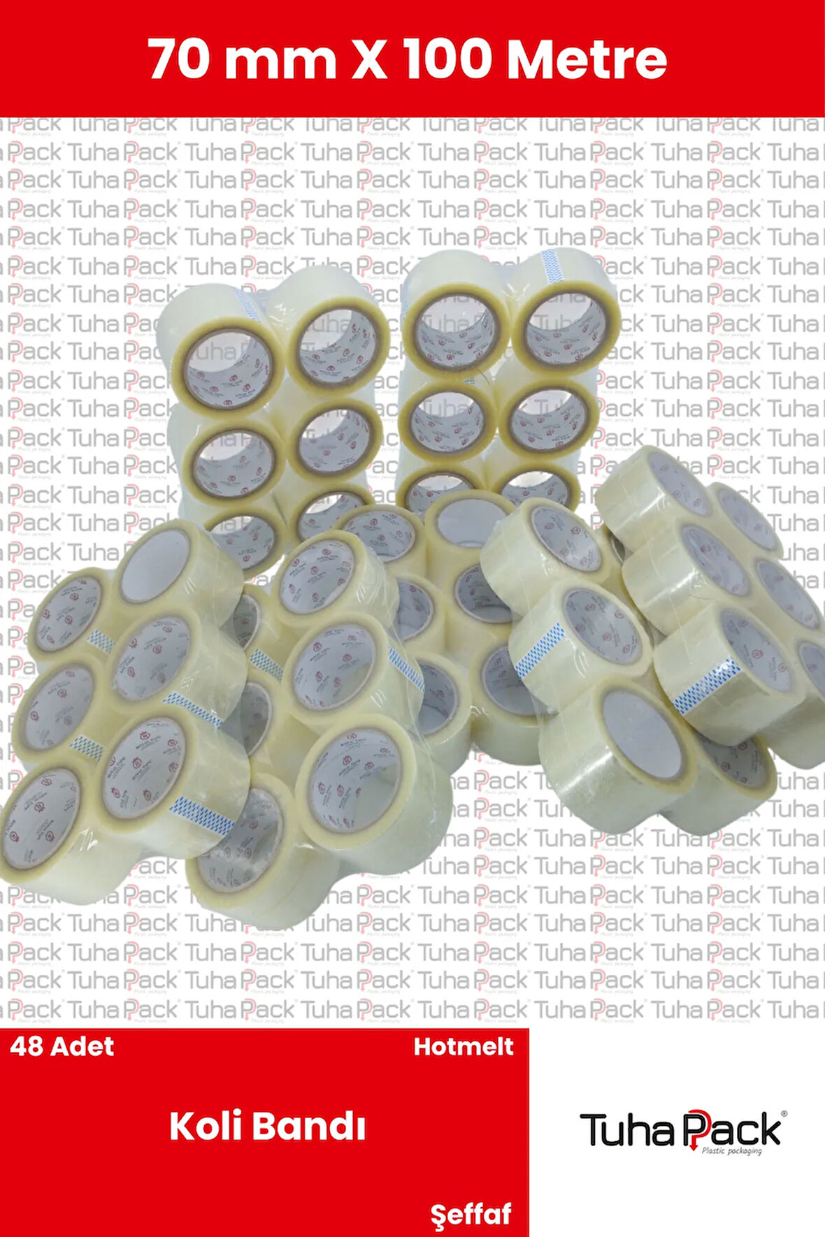 Koli Bandı 70mm X 100m Hotmelt Şeffaf (48 ADET) - Güçlü Yapışkanlı Koli Bandı