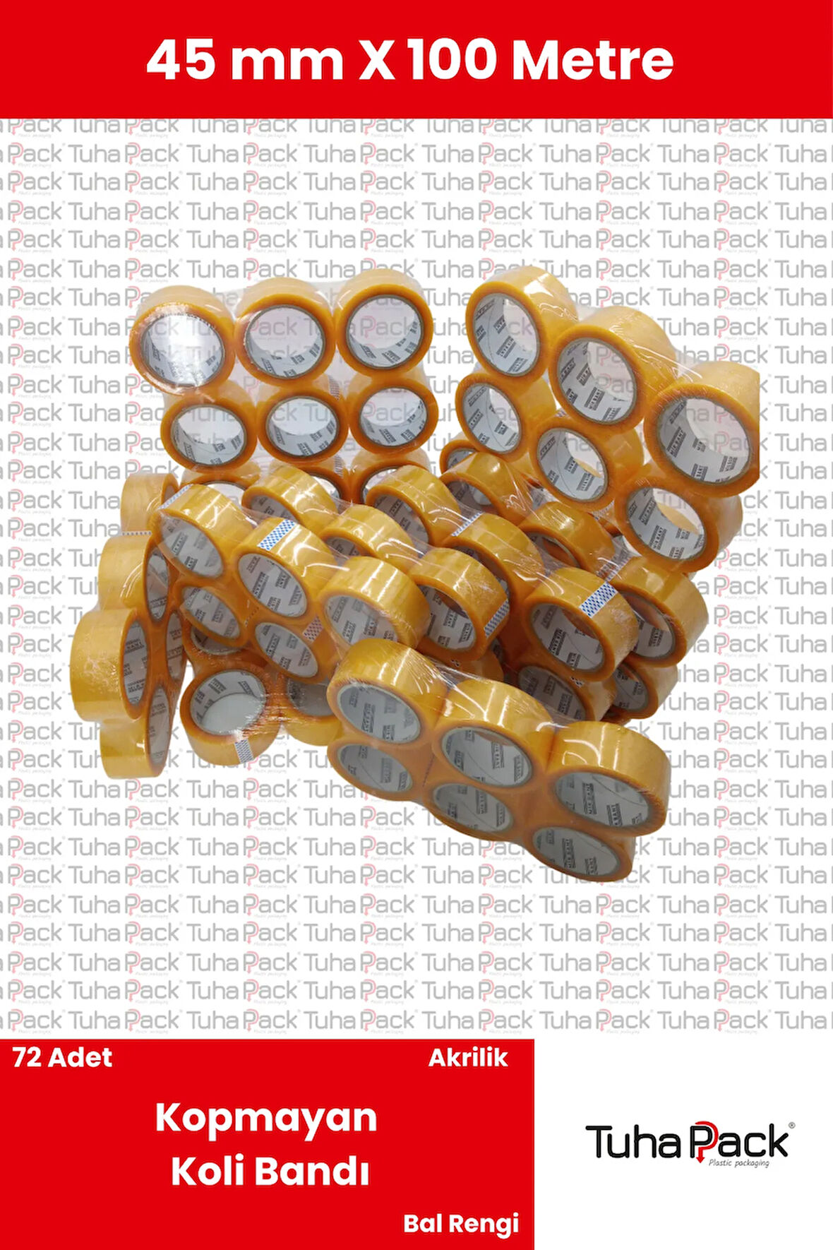 Akrilik Koli Bandı 45mm X 100m Şeffaf (72 Adet) - Kopmayan Güçlü Koli Bandı