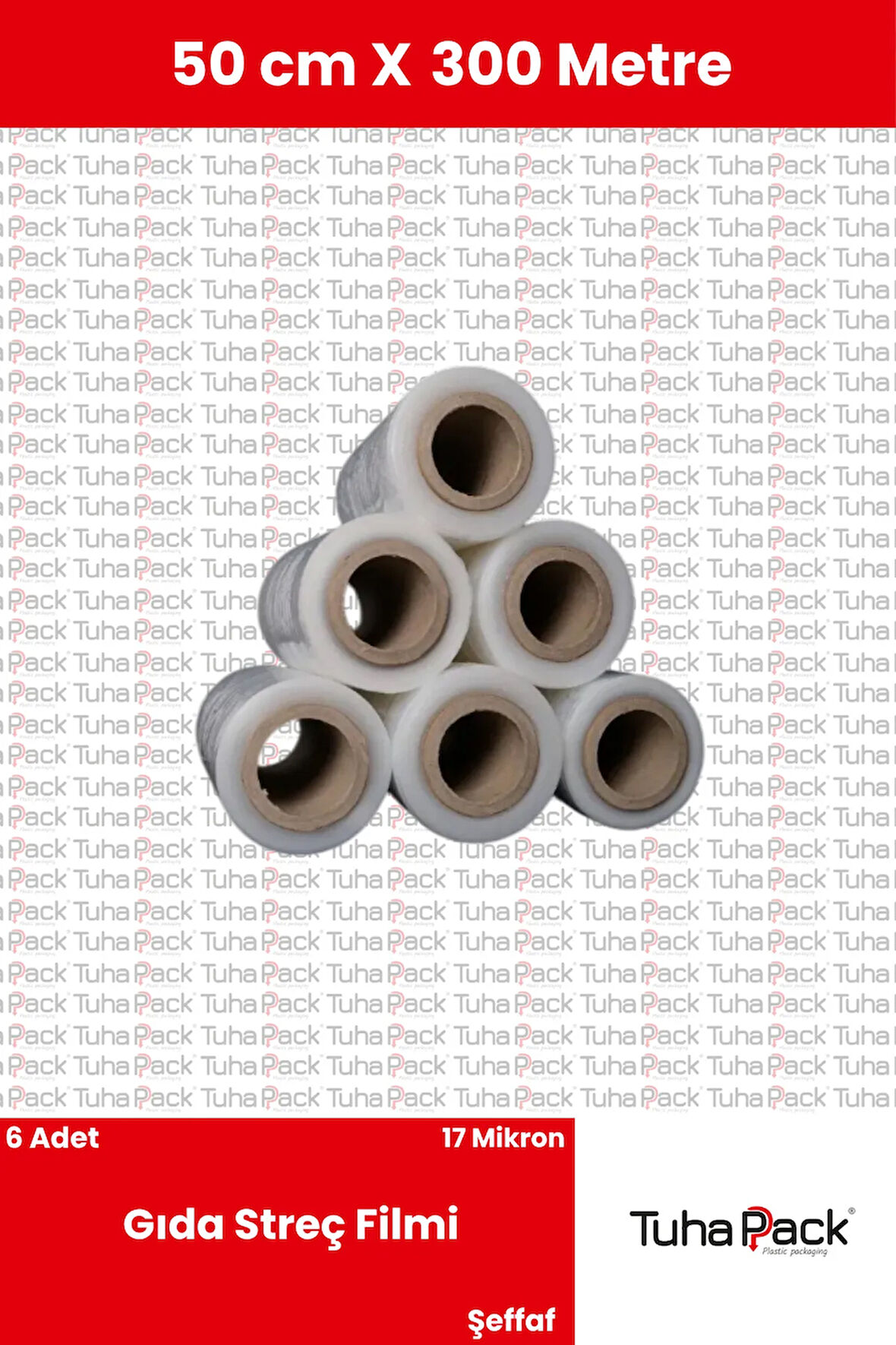 Streç Film 50cm X 300m 6 Adet, Şeffaf, 17 Mikron, 2000 Gr, Dayanıklı Eşya Ve Koli Streci
