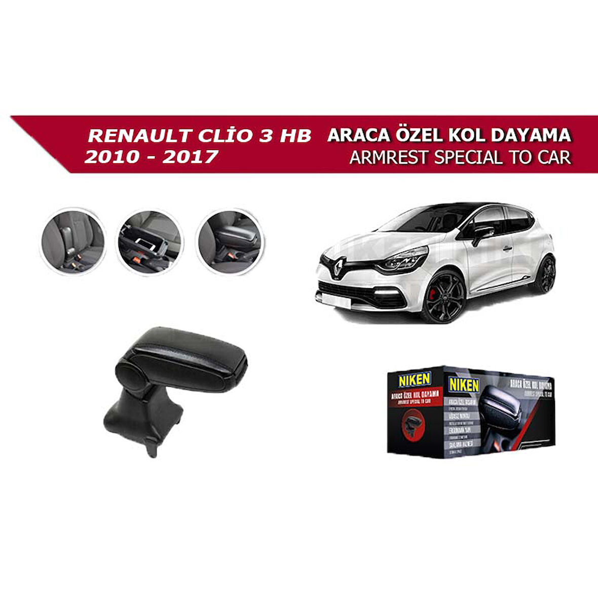 Renault Clio Hb 2013- Araca Özel Kol Dayama Siyah