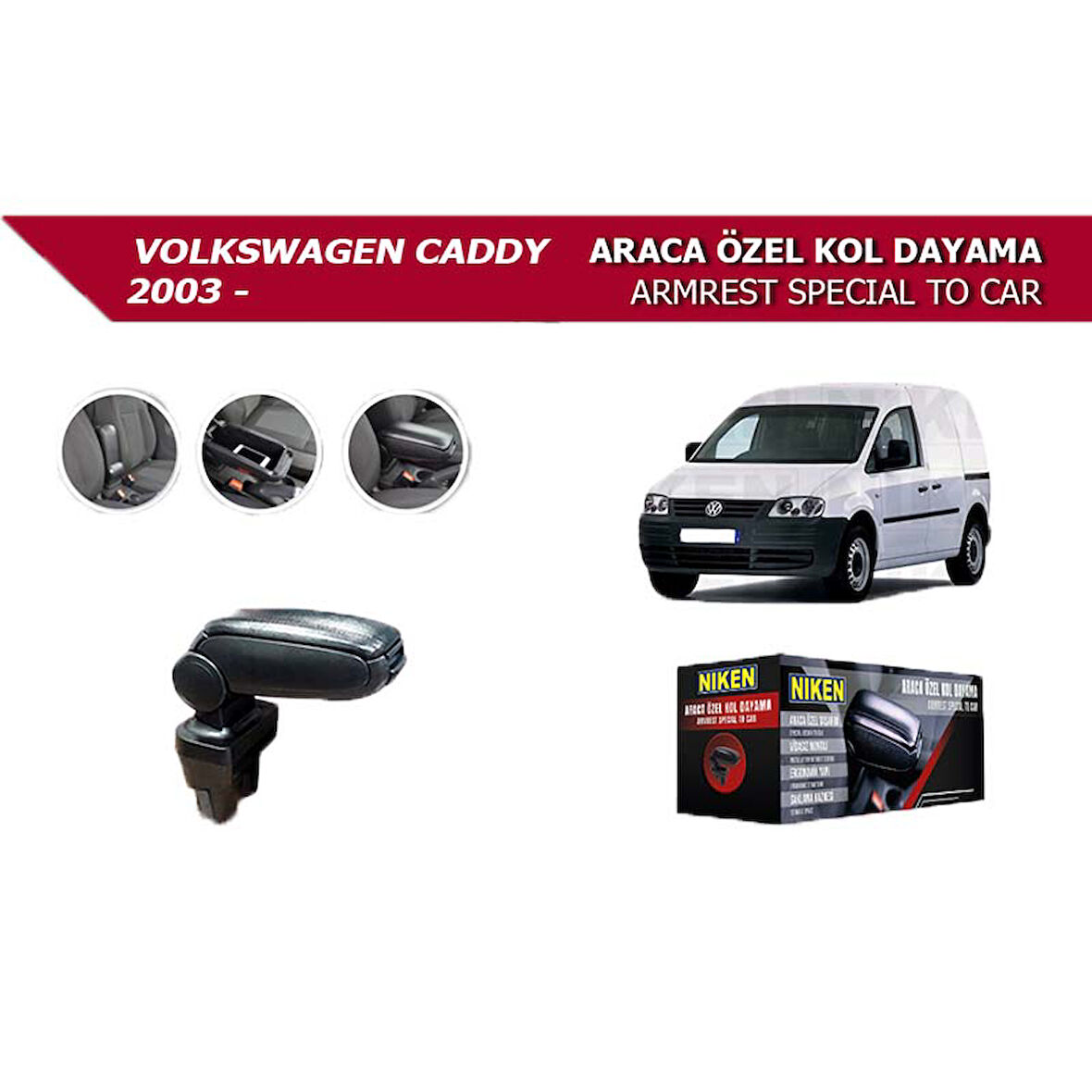 Volkswagen Caddy 2003- Araca Özel Kol Dayama Siyah