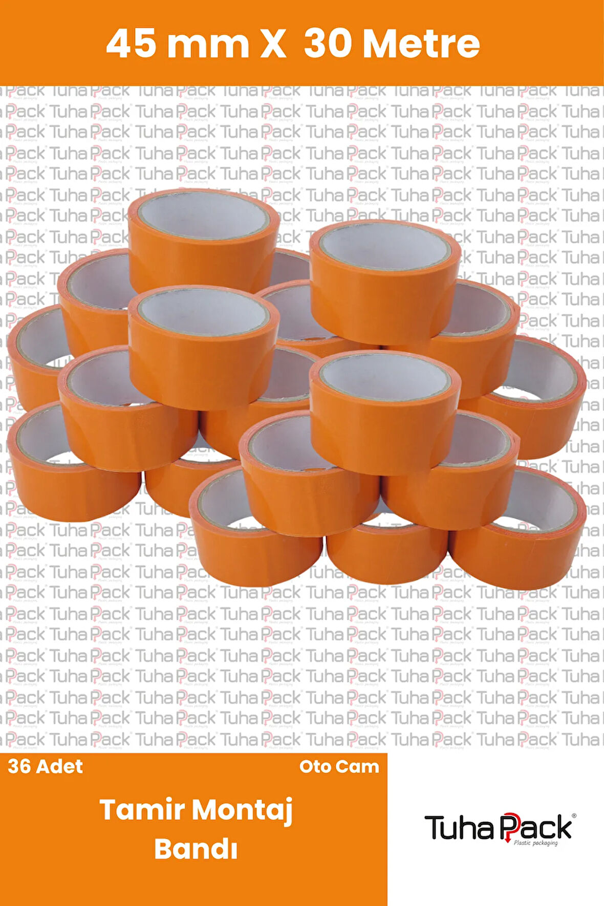 Tamir ve Montaj Bandı 45mm X 30m Turuncu (36 Adet) - Oto Cam Sabitleme ve Çok Amaçlı Güçlü Bant