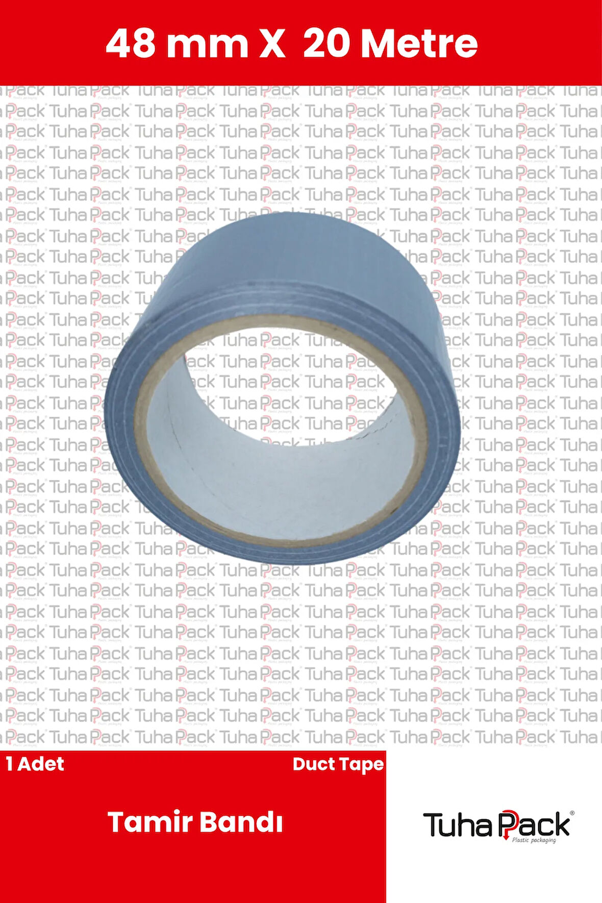 Tamir Bandı (Duct Tape) 48mm X 20m Gri (1 Adet)- Çok Amaçlı, Güçlü ve Su Geçirmez Tamir Bandı