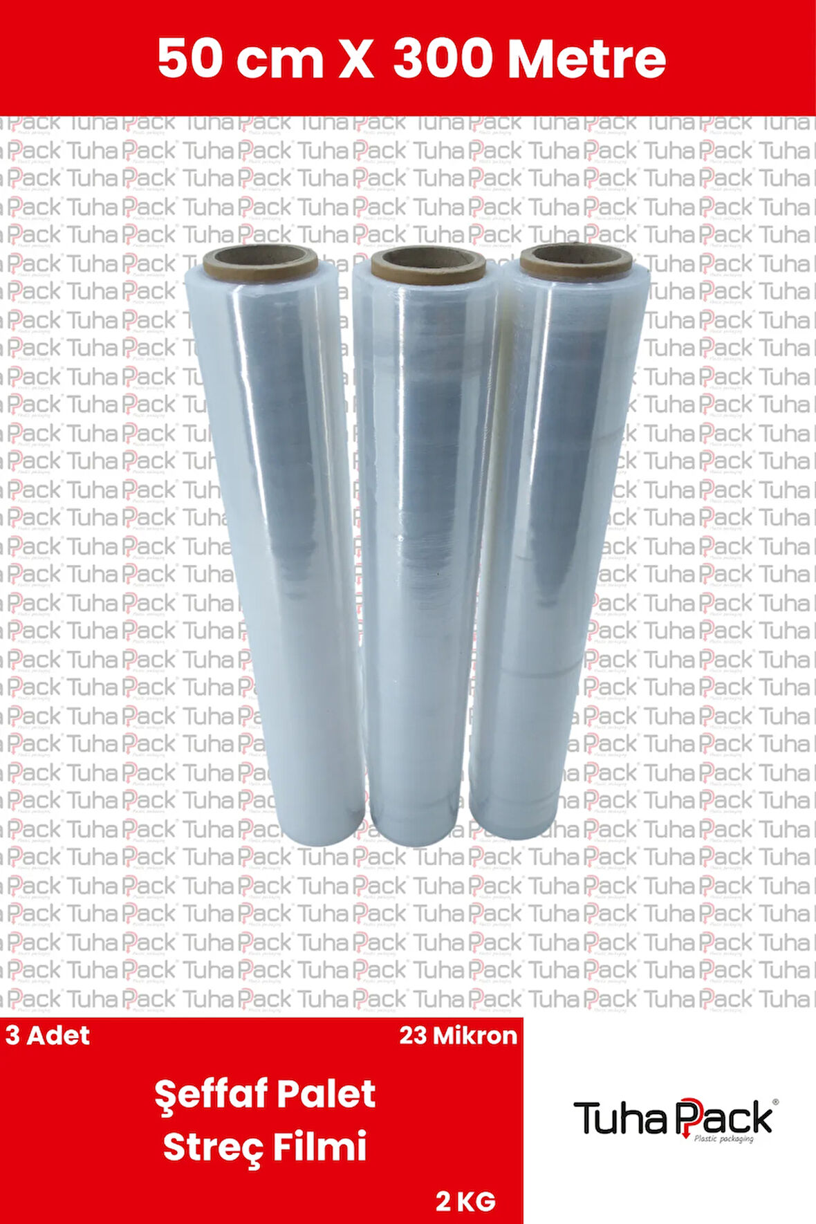 Streç Film 50cm X 300m 3 Adet, Şeffaf, 23 Mikron, 2000 Gr, Dayanıklı Eşya Ve Koli Streci