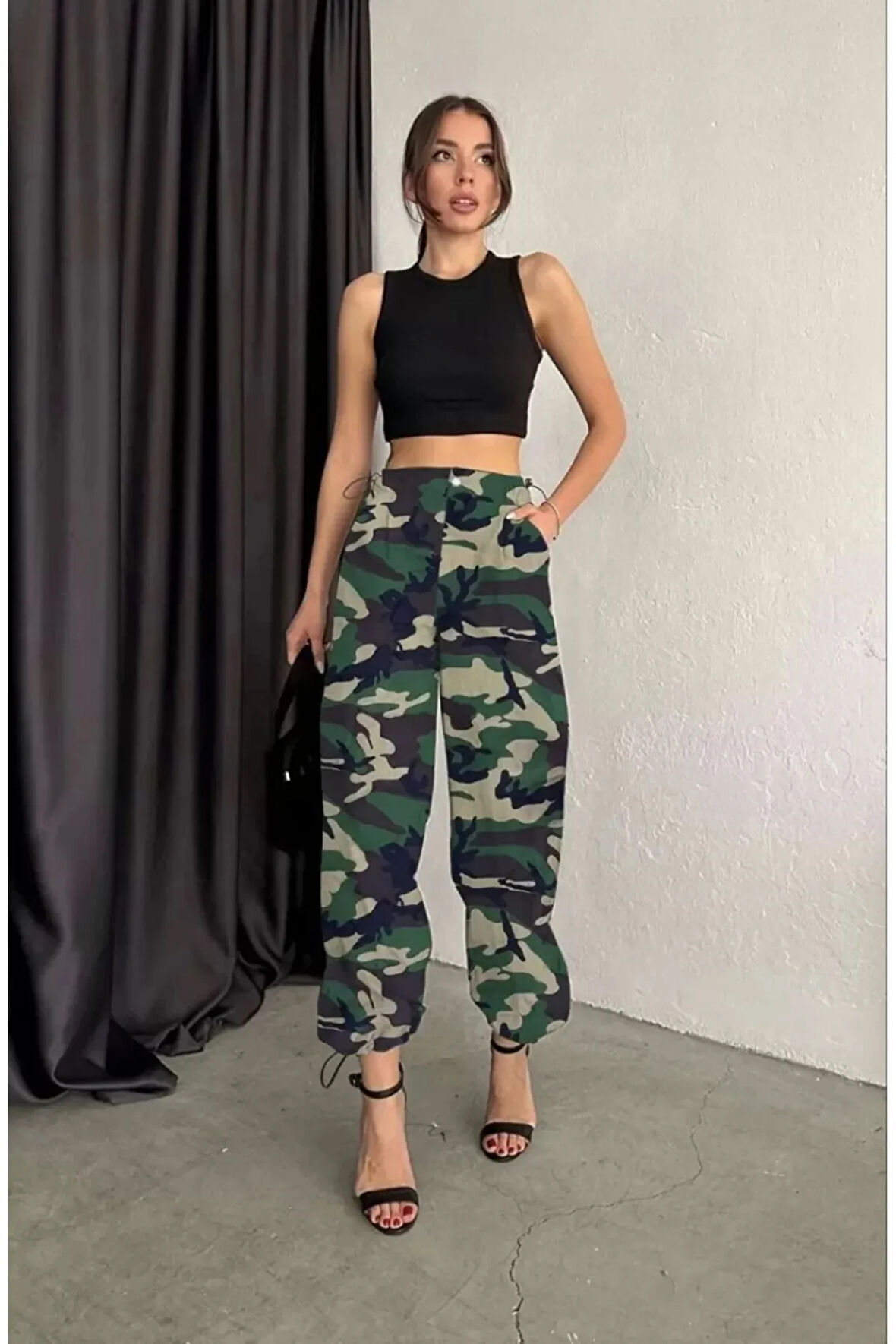 Ceplı Paraşut Kamuflaj Baskılı Pantalon - Askeri