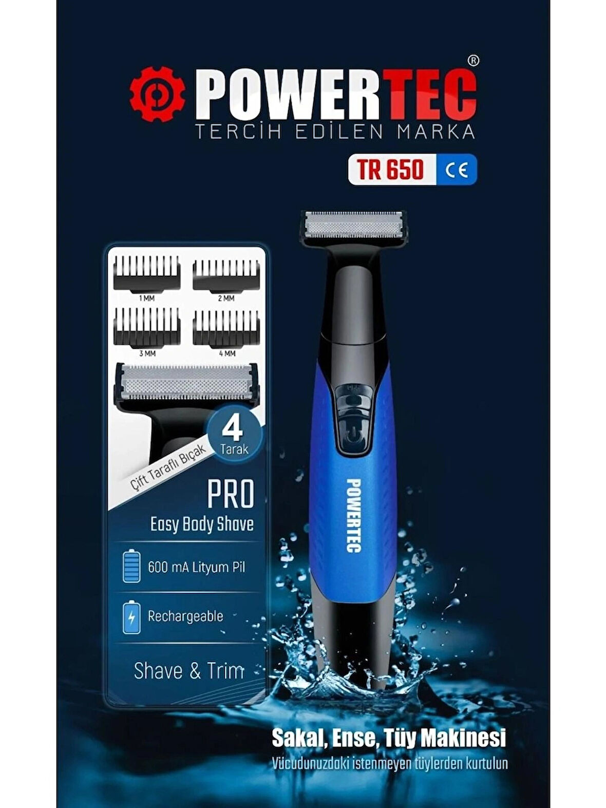 TR-650 Body Groom Powertec Sakal Vücut Kıl Tüy Tıraş Makinesi