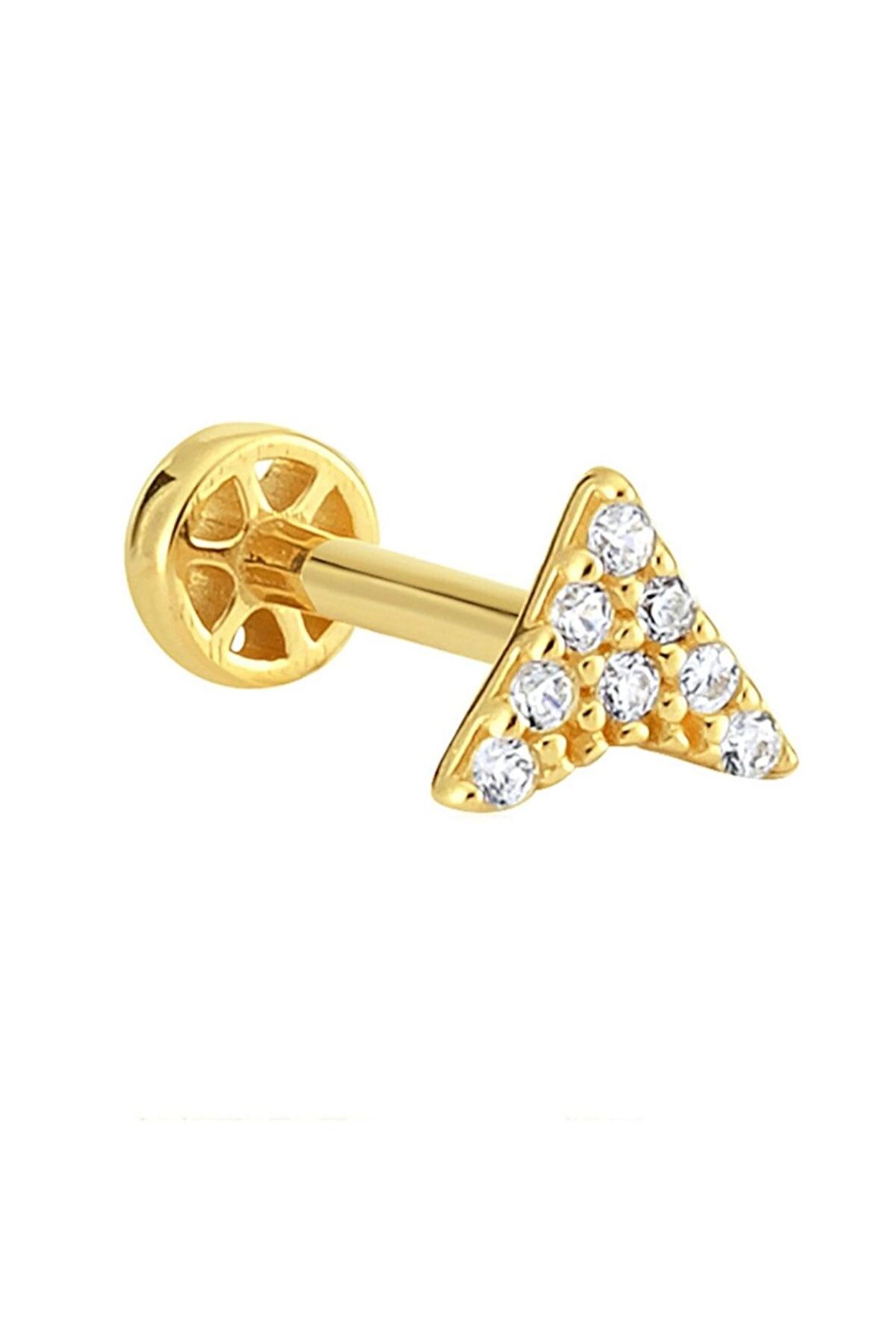 Taşlı Boomerang Altın Tragus Piercing 14 Ayar Beyaz