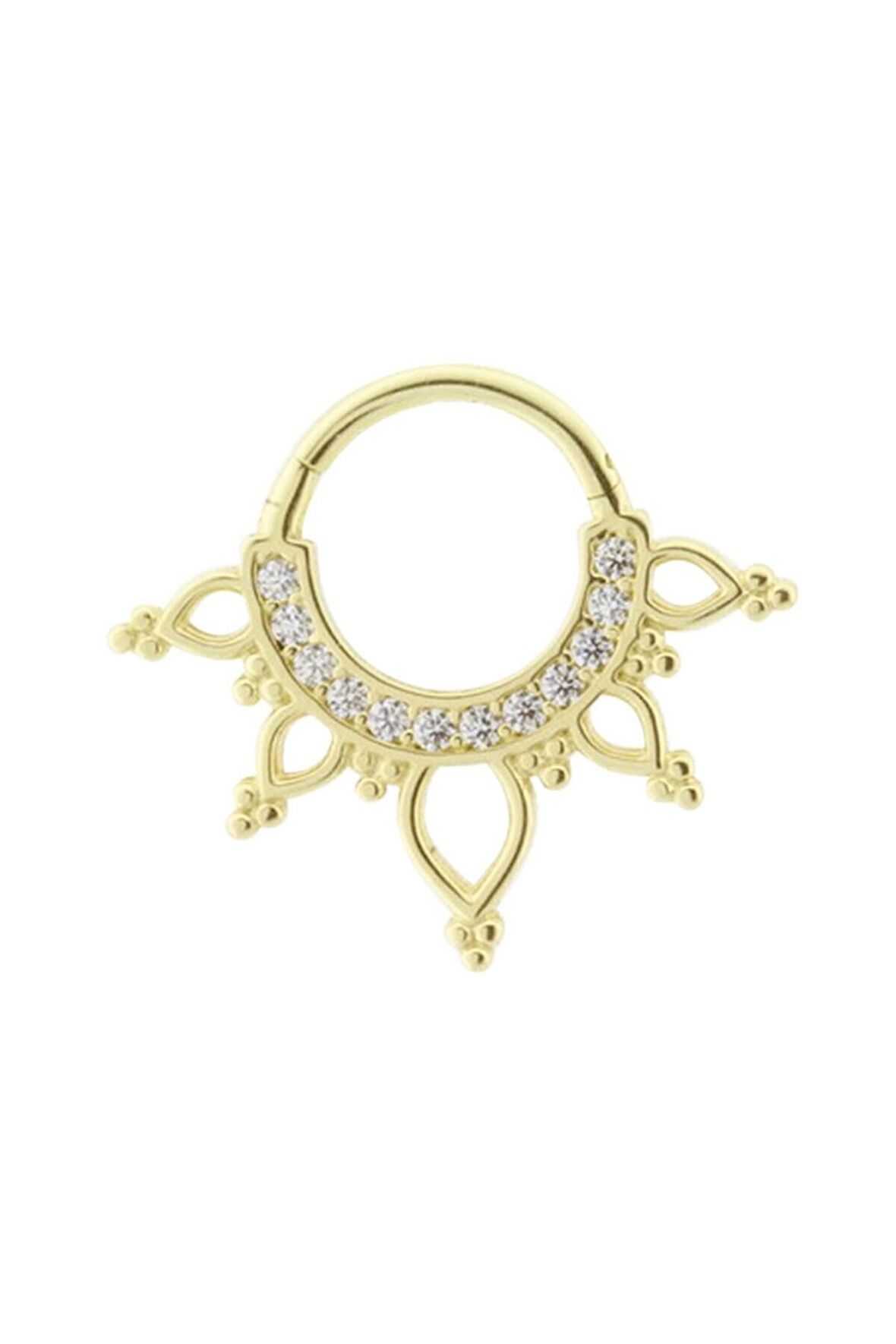14 Ayar Altın Taşlı Minimal Taç Halka Piercing Beyaz