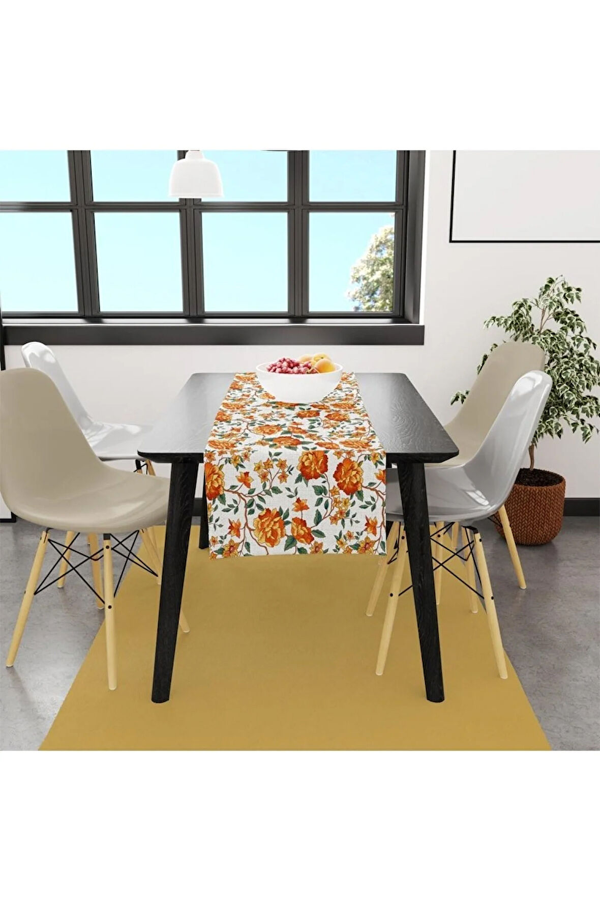 Orange Lotus Runner 140x45cm ( Ince Keten, Uluslararası Yıkama Ve Solmama Sertifikası)
