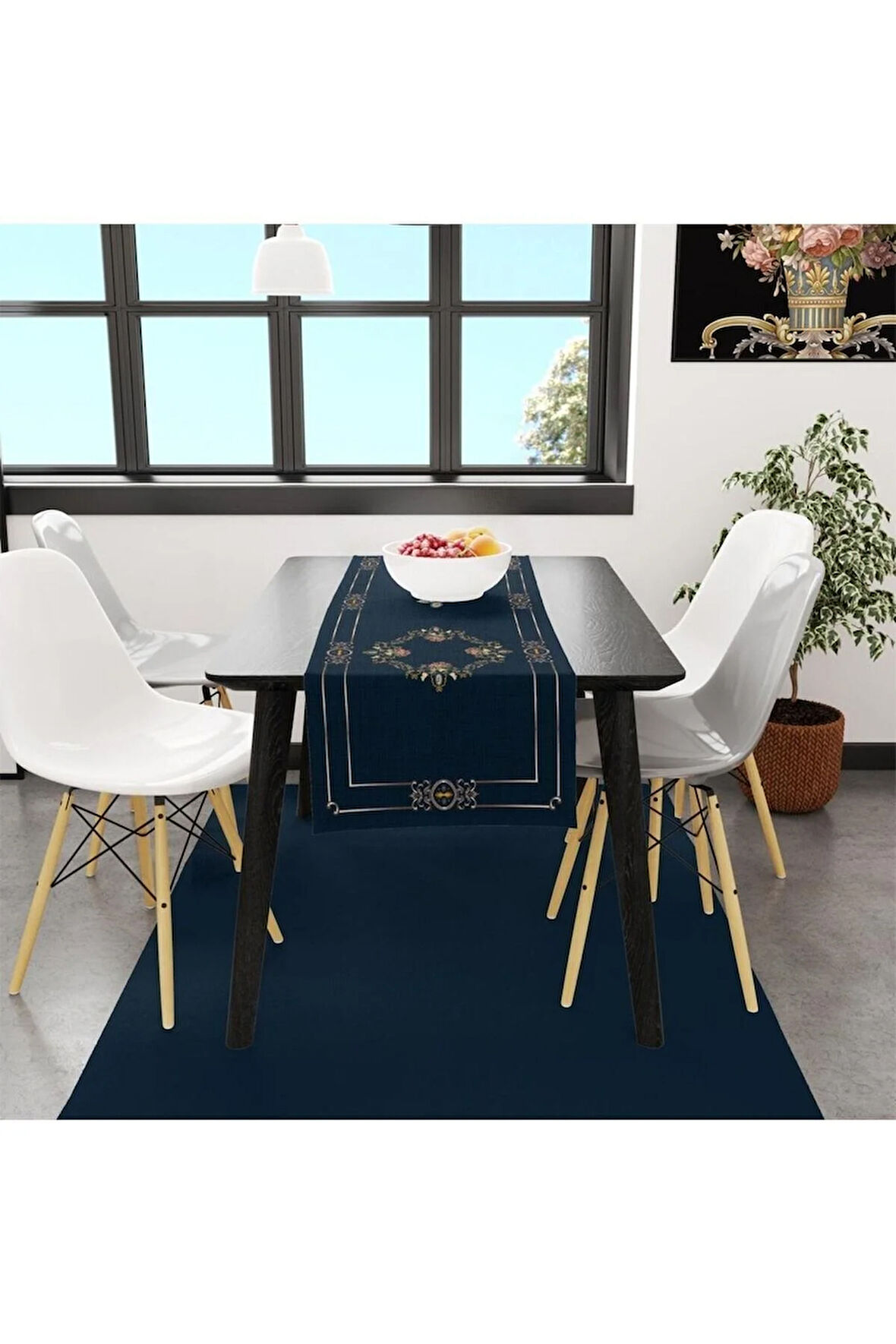 Flower Framed Runner 140x45cm ( Ince Keten, Uluslararası Yıkama Ve Solmama Sertifikası)