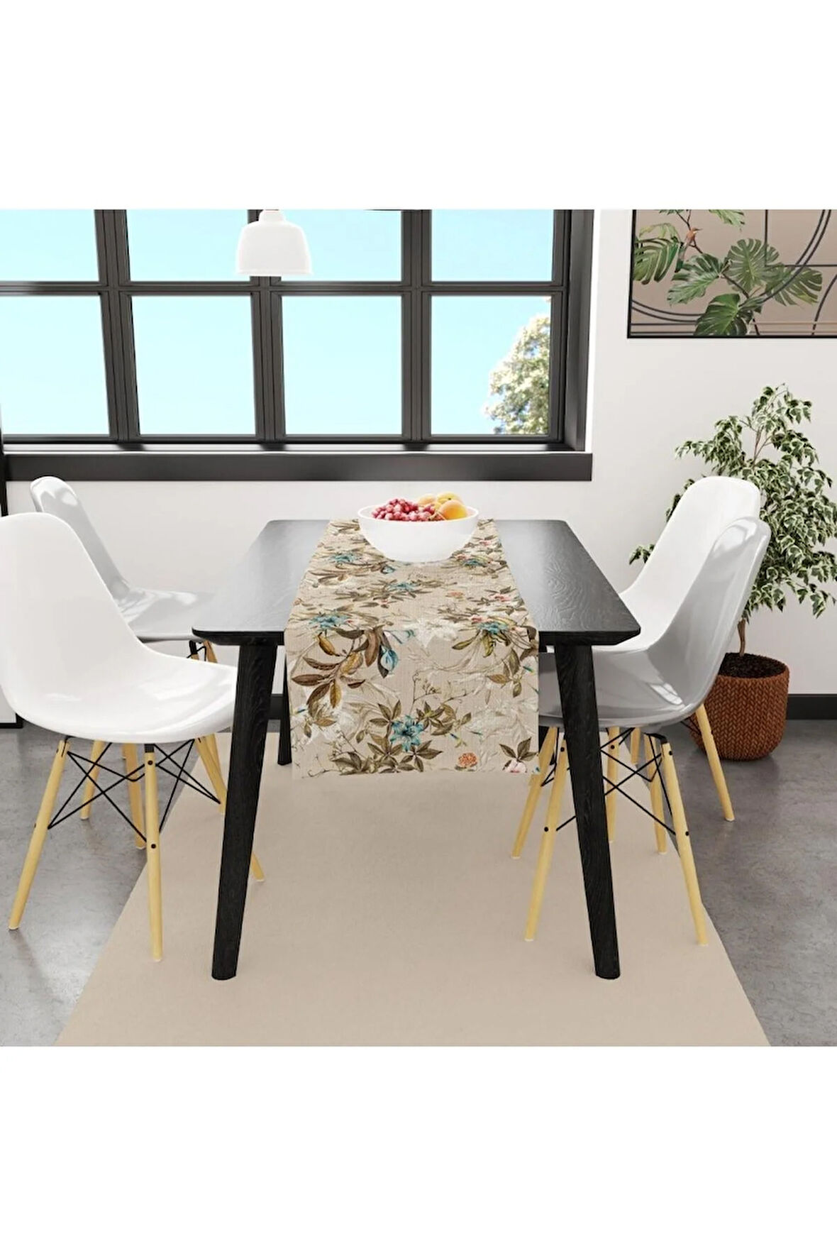 Colorful Leaves And Flowers Runner 140x45cm (ince Keten, Uluslararası Yıkama Ve Solmama Sertifikası)