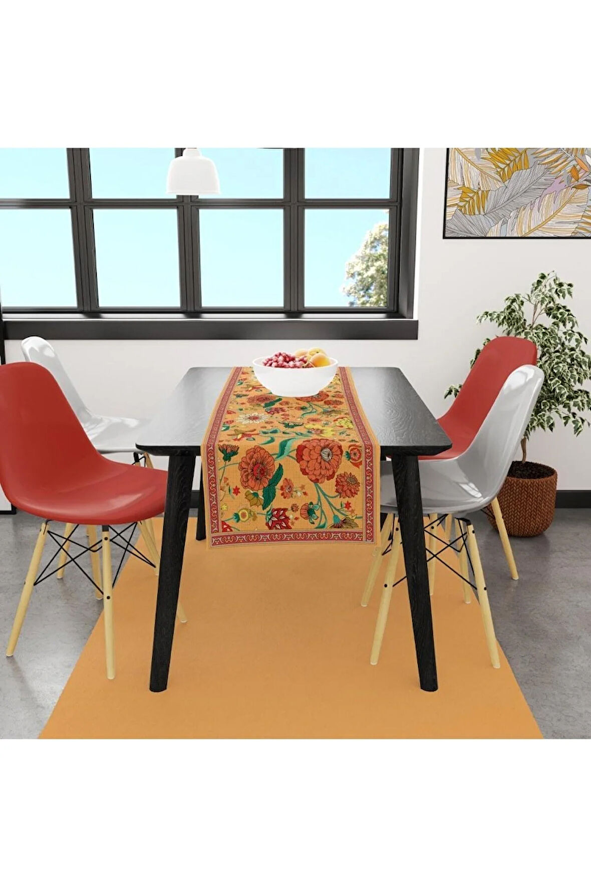 Orange Daisy Flowers Runner 140x45cm ( Ince Keten, Uluslararası Yıkama Ve Solmama Sertifikası)