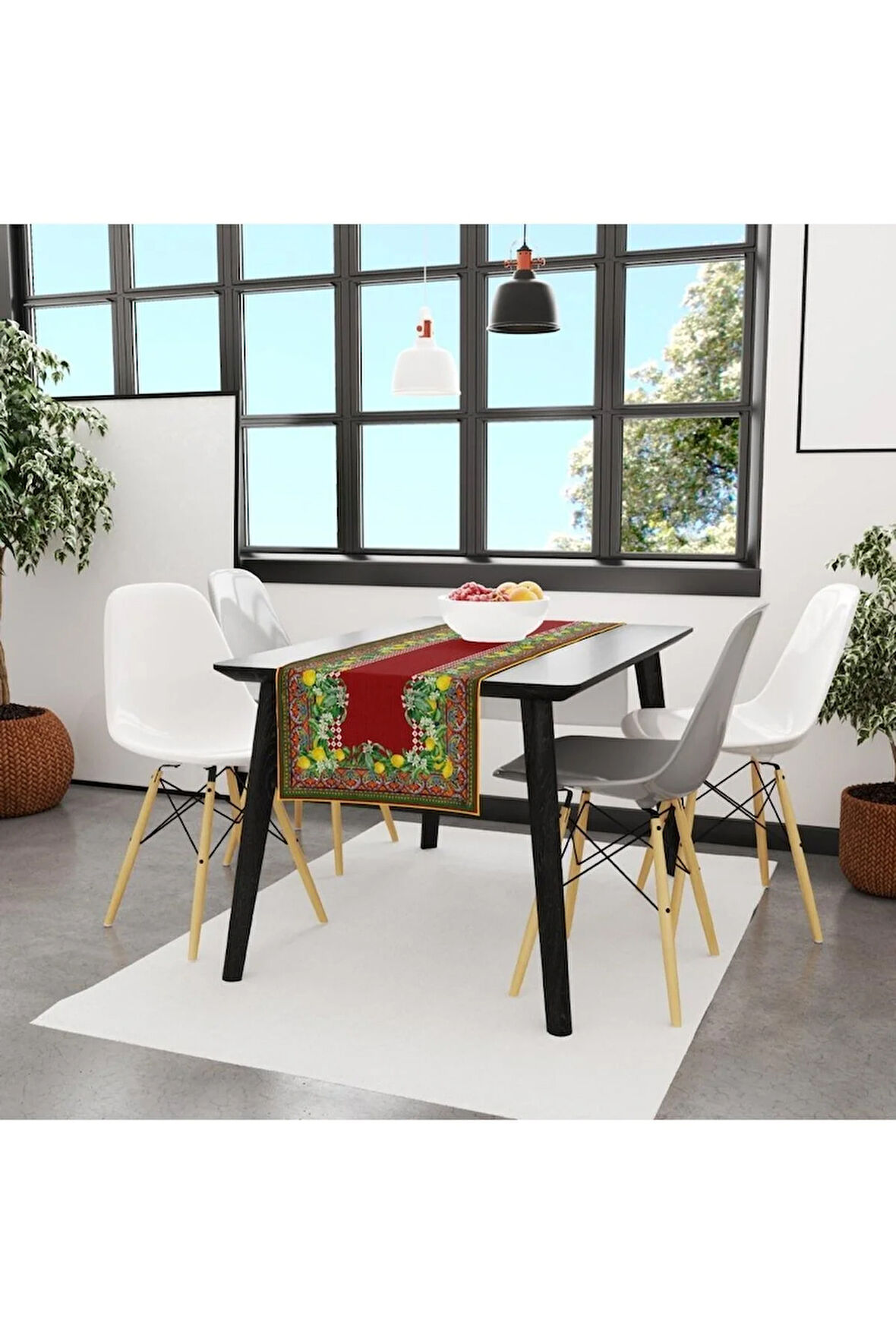 Renkli Limon Desenli Runner 140x45cm ( Ince Keten, Uluslararası Yıkama Ve Solmama Sertifikası)