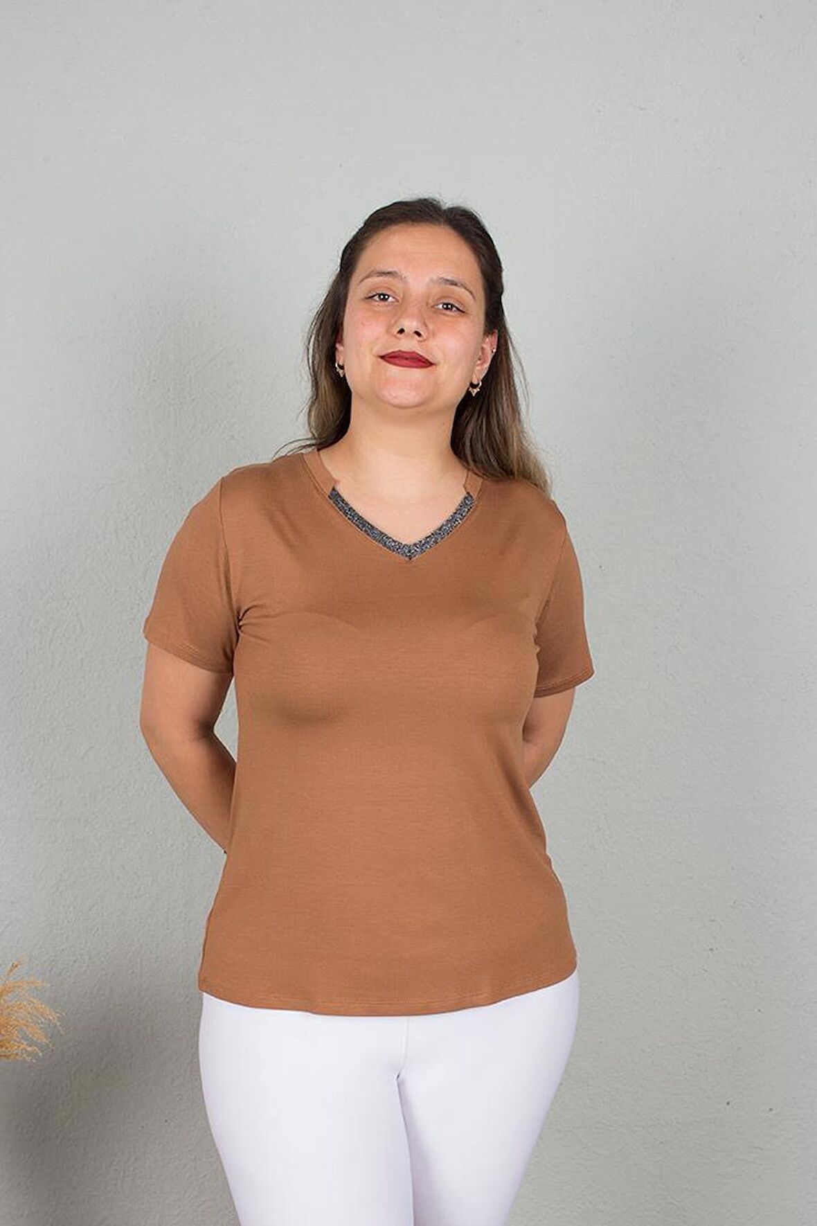Truva Xxl Büyük Beden Yakası Simli Bady Tİşört Renkli B111
