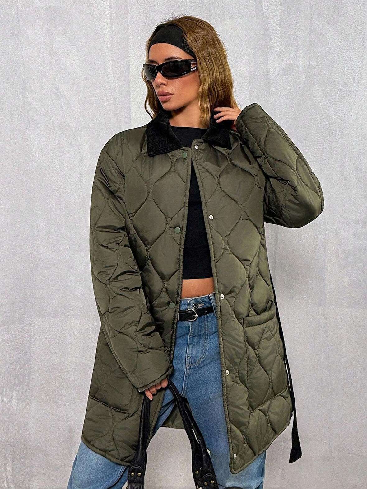 kadife yaka kapitone mont