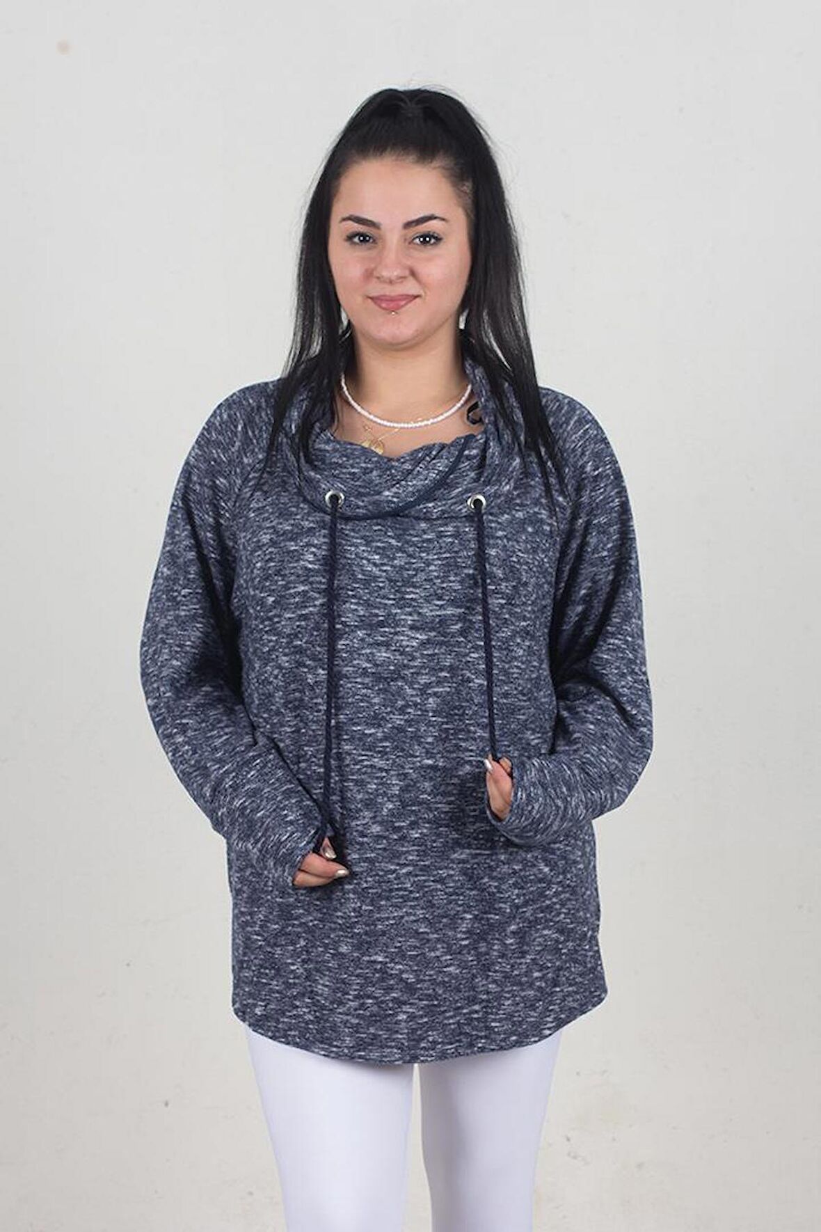 Truva Xxl Büyük Beden  Yumoş Pamuklu Boğazlı İpli Sweat Gri S021