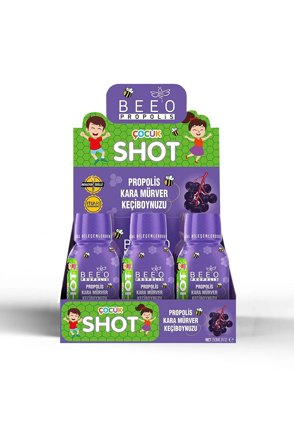 Beeo Propolis Kara Mürver Keçiboynuzu Çocuk Shot 12`li Kutu