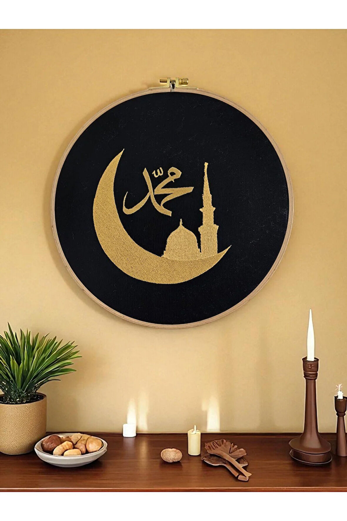 Dekoratif Nakışlı Cami Detaylı Duvar Süsü Kasnaklı 29 cm