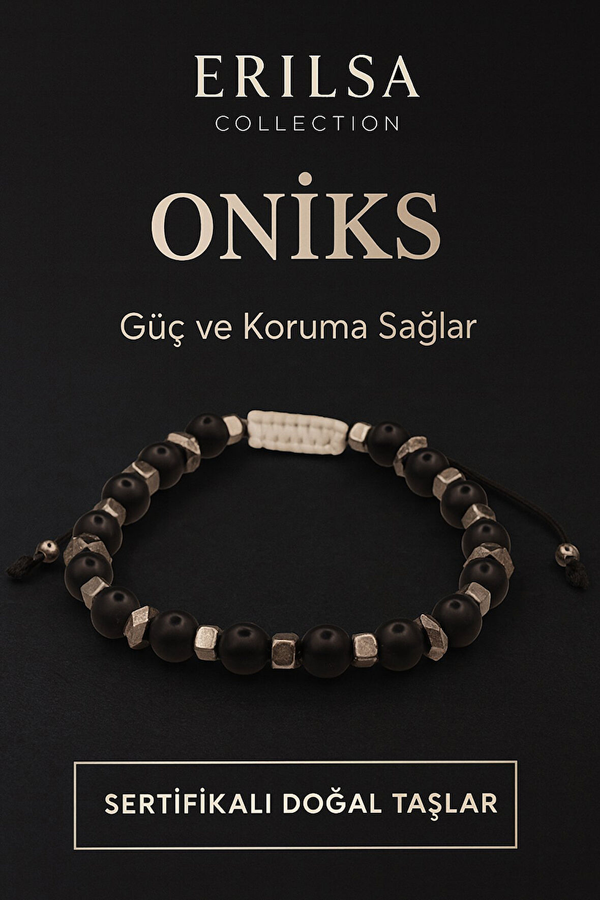 Sertifikalı Ham İşlenmemiş Oniks Taşı Bileklik – Güç Koruma ve Kalkan