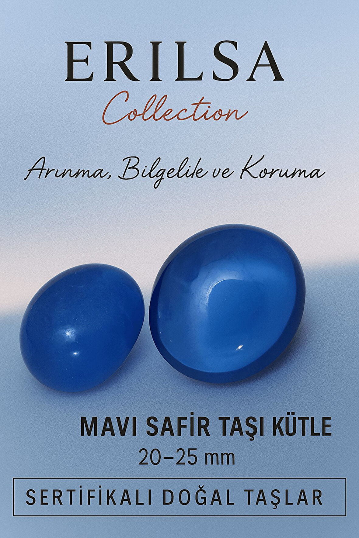 Sertifikalı Mavi Safir Taşı Kütle 20–25 mm Arınma Bilgelik ve Koruma Enerjisi Taşı