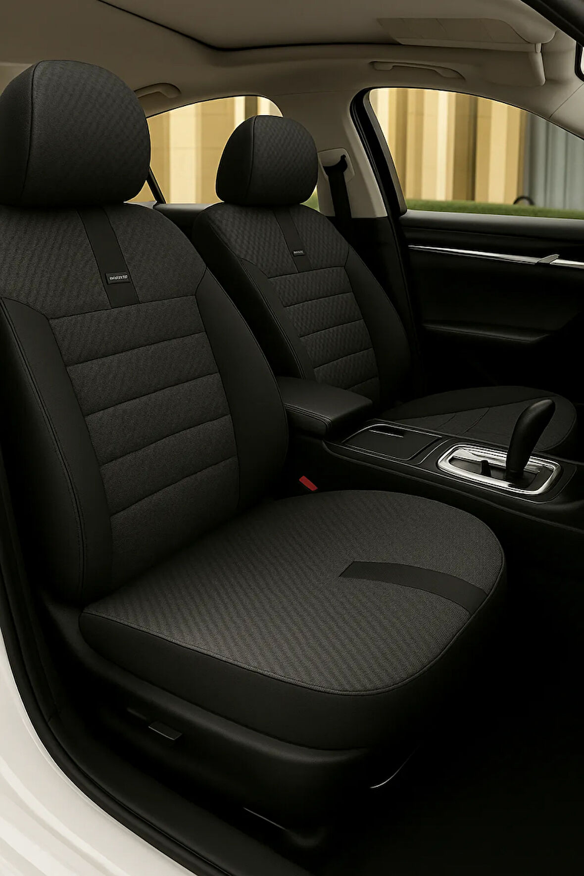 Audi A6 1997-2004 nan GrindSport Serisi Koltuk Kılıfı Siyah Pamuklu Kumaş ve Deri Detaylı