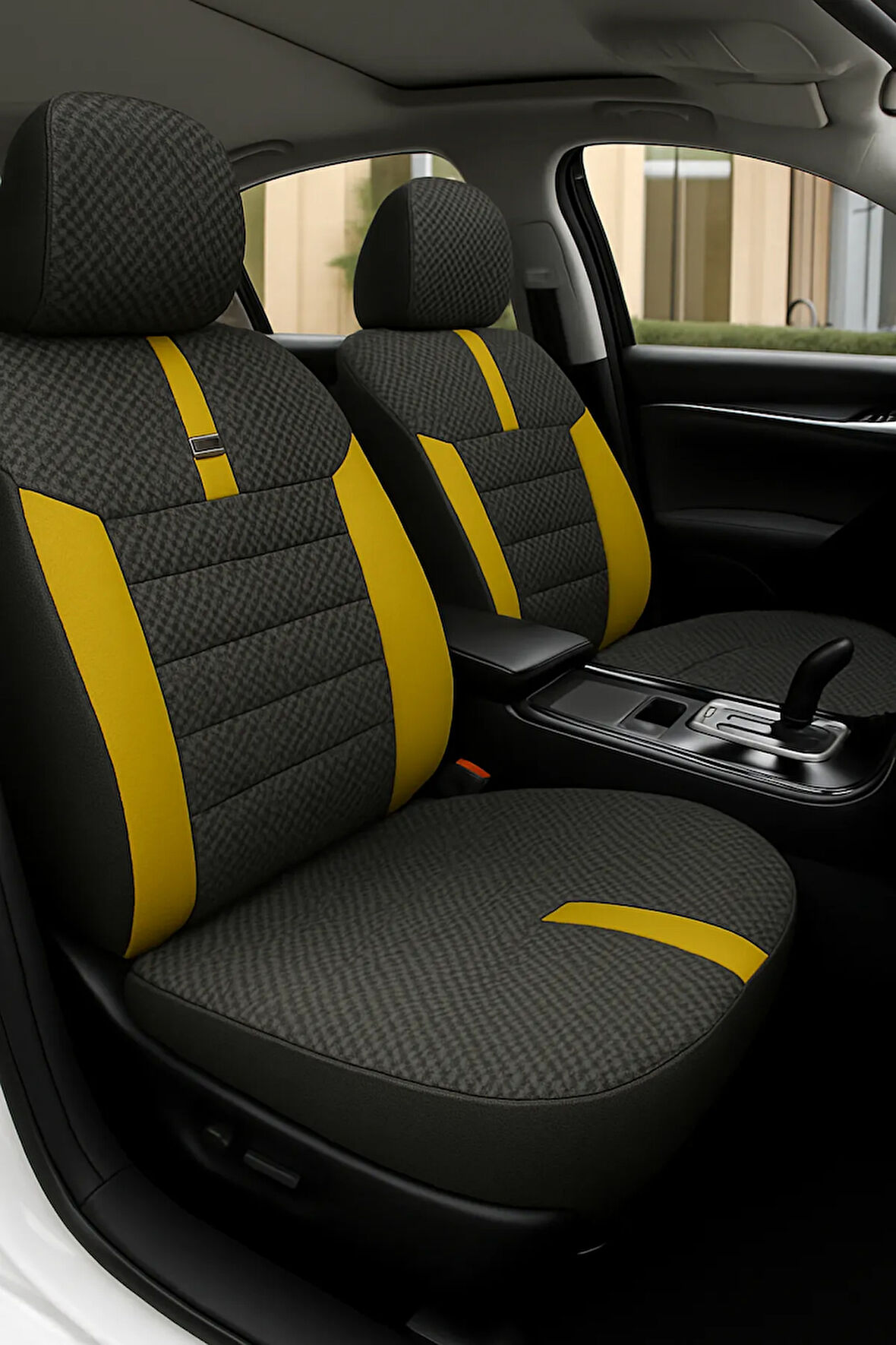 Citroën C1 2005–2014 GrindSport Serisi Koltuk Kılıfı Siyah Sarı Pamuklu Kumaş ve Deri Detaylı