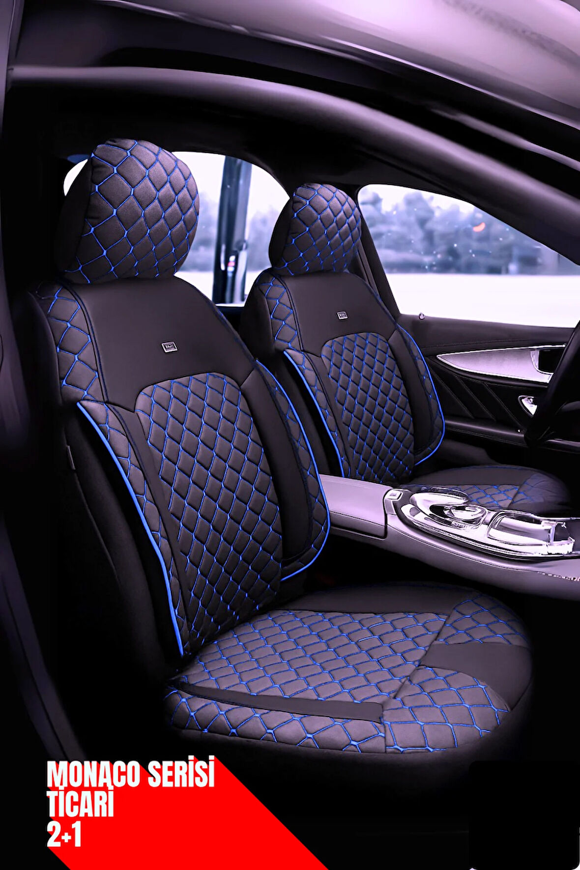 Volkswagen Caddy 2004-2010 – Ticari Araç 2+1 Uyumlu Monaco Serisi Eviza Koltuk Kılıfı – Siyah, Kolay Montaj