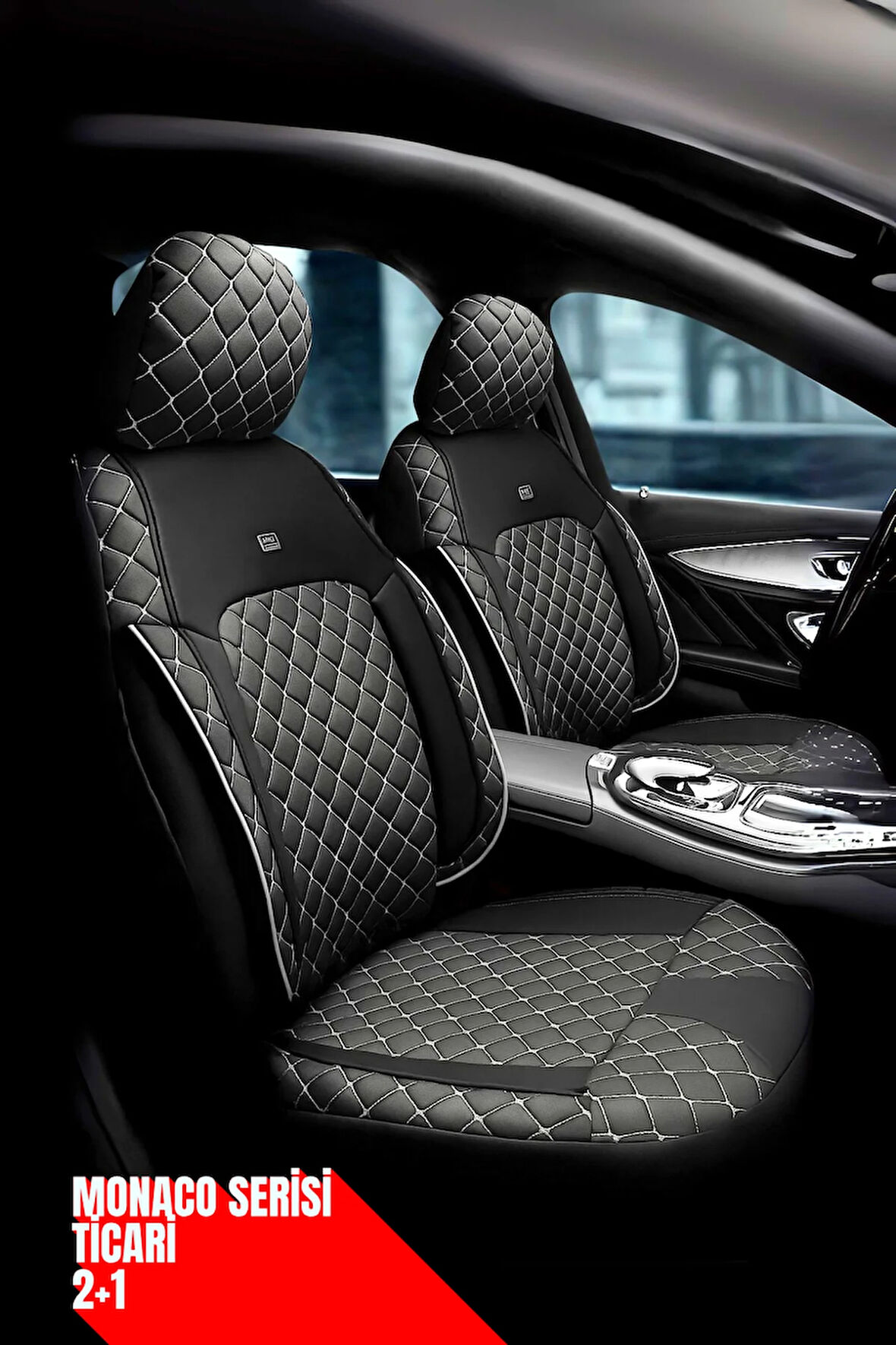 Ford Connect 2022 ve Sonrası Tourneo 5 Kapı – Ticari Araç 2+1 Uyumlu Monaco Serisi Eviza Koltuk Kılıfı – Siyah, Kolay Montaj