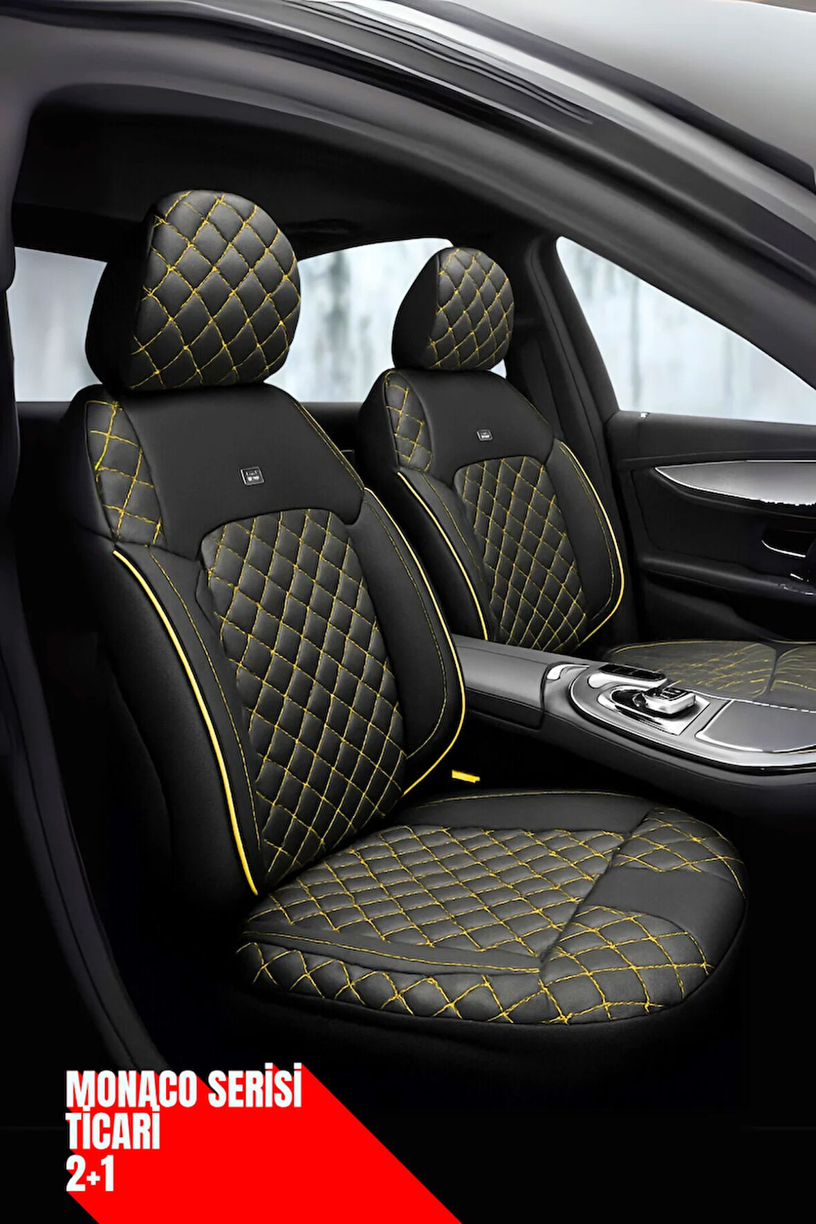 Mercedes C-180 2021 ve Sonrası Sedan – Ticari Araç 2+1 Uyumlu Monaco Serisi Eviza Koltuk Kılıfı – Siyah, Kolay Montaj