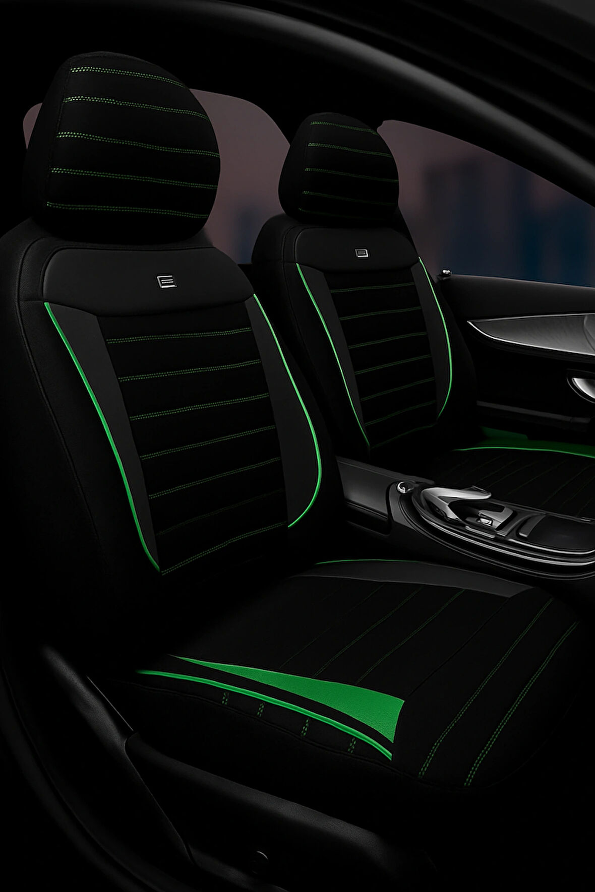 Skoda Octavia 2021 ve Sonrası Pulse Serisi Raşel Siyah Yeşil Koltuk Kılıfı